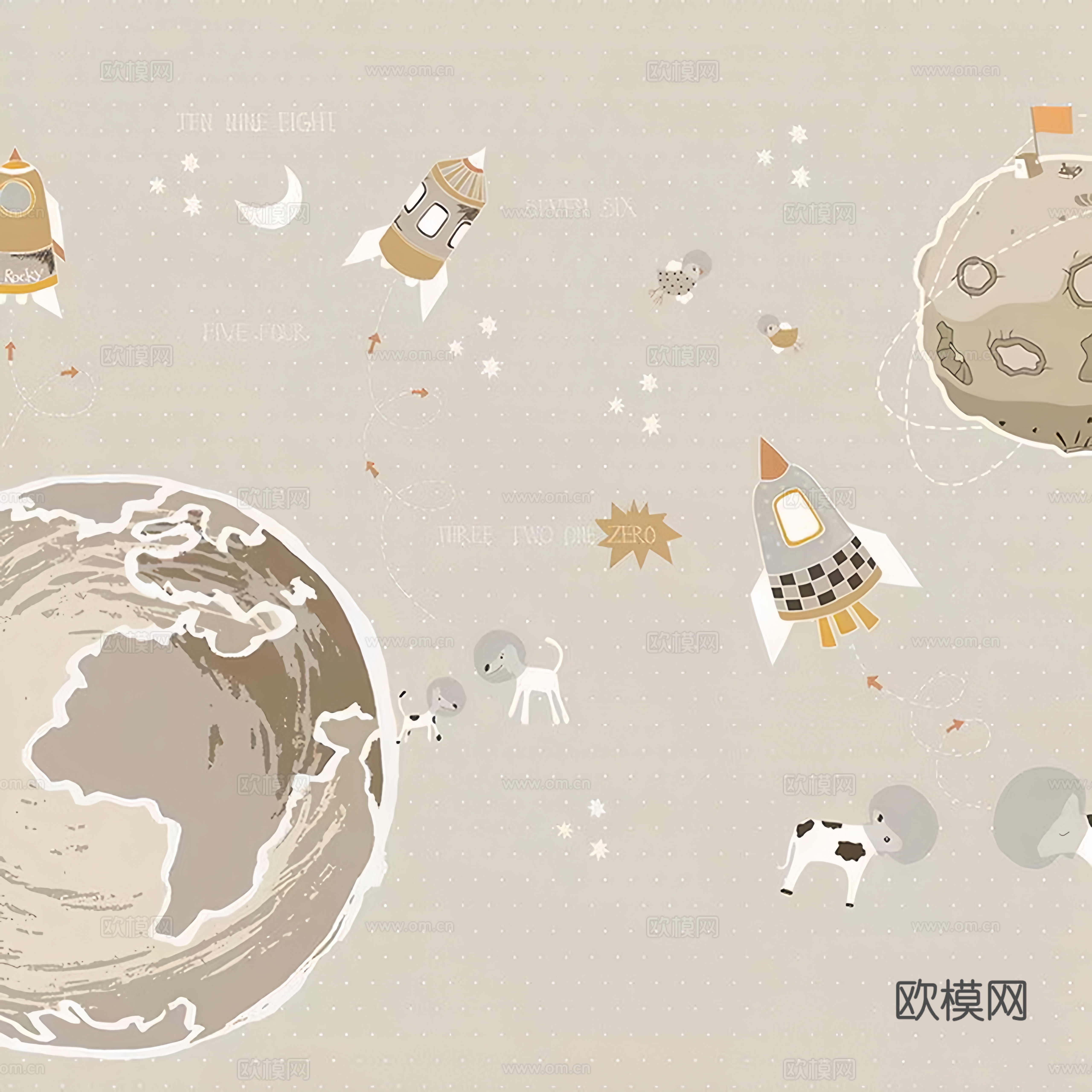 儿童卡通宇宙壁画