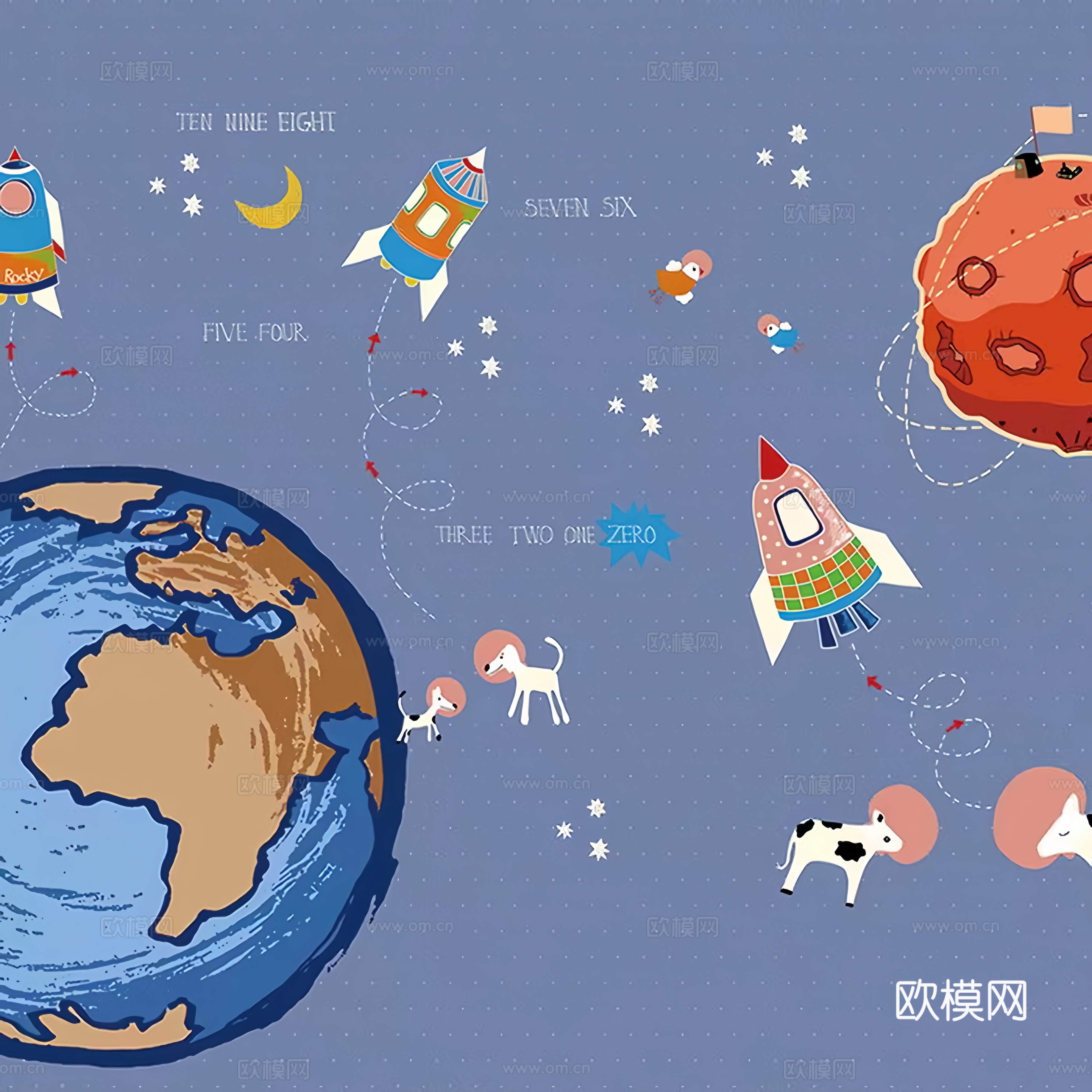 儿童卡通宇宙壁画