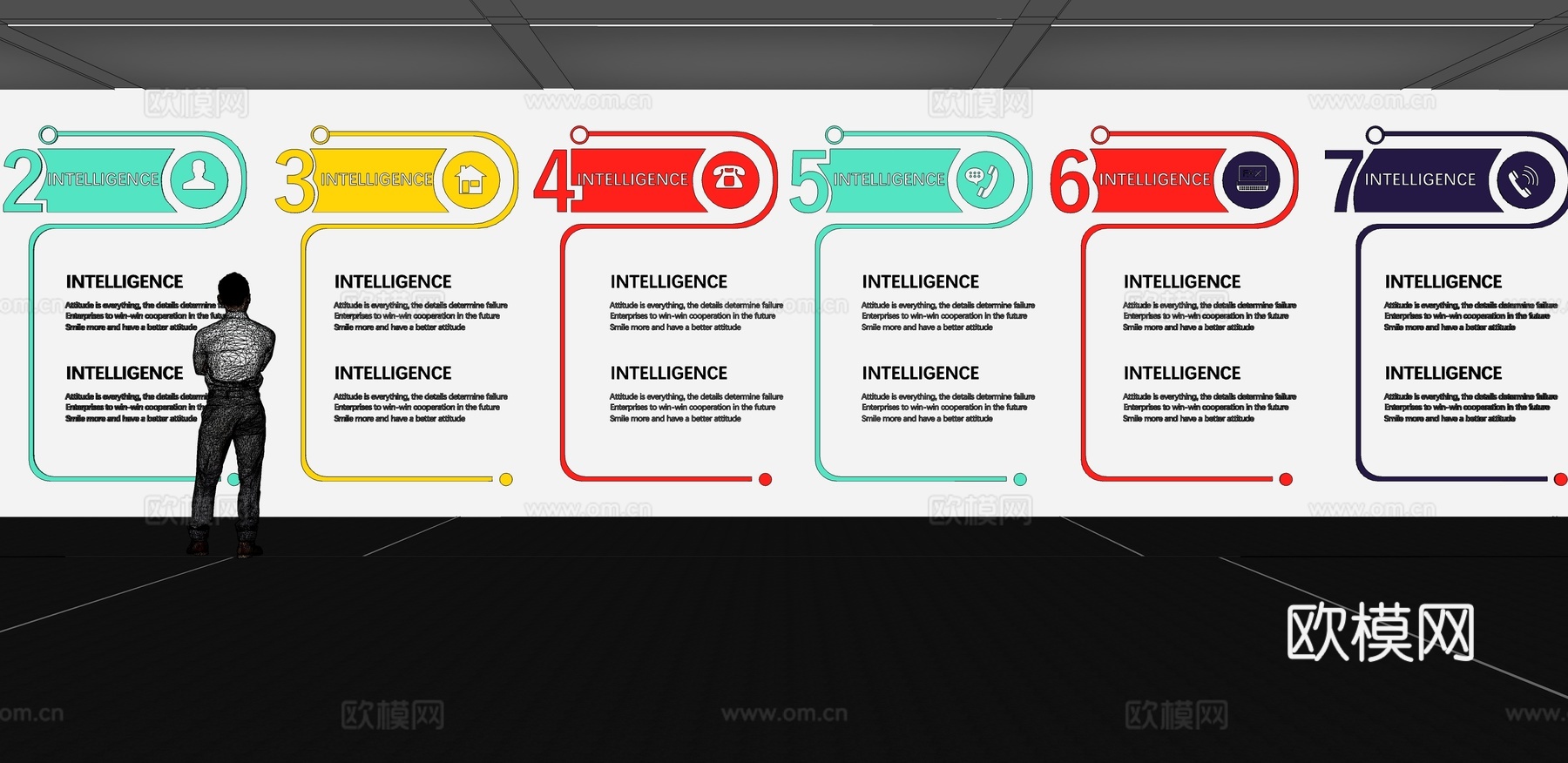 文化墙 企业文化墙 展示墙 主题墙 展厅 校园文化 教室su模型下载（渲染图2）