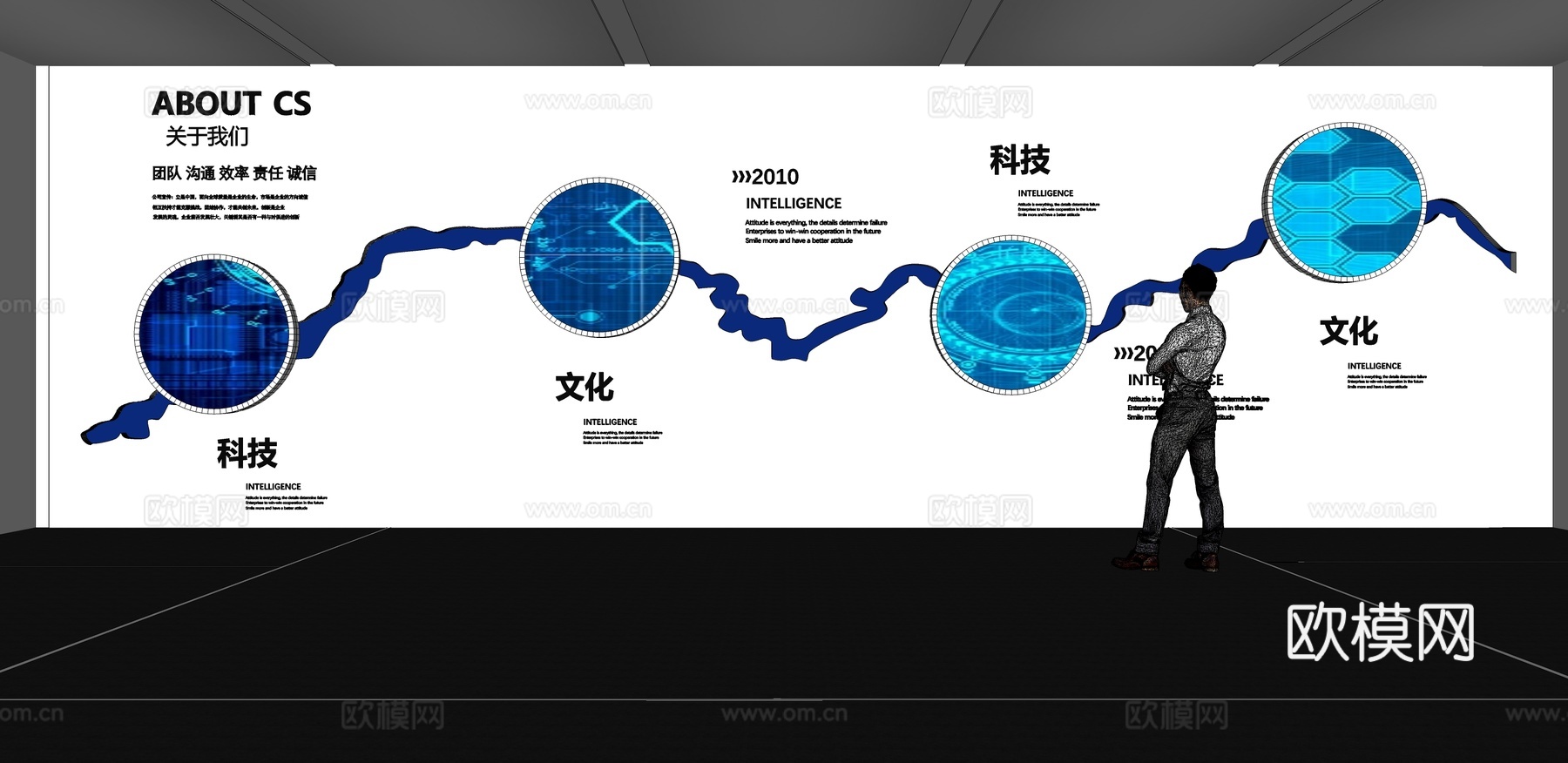 文化墙 企业文化墙 展示墙 主题墙 展厅 校园文化 教室su模型下载（渲染图2）