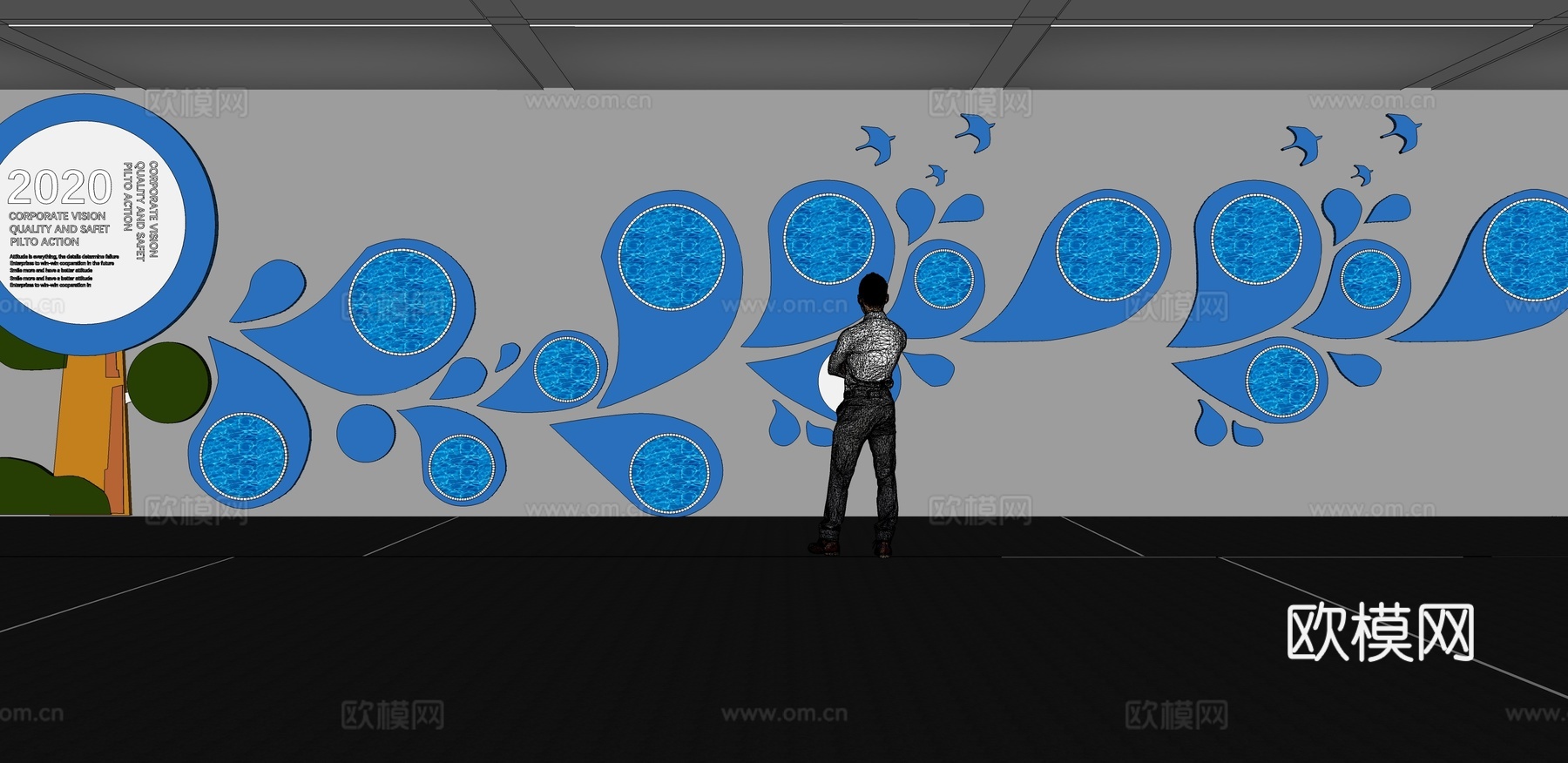 文化墙 企业文化墙 展示墙 VR 展厅 校园文化 教室su模型下载（渲染图2）