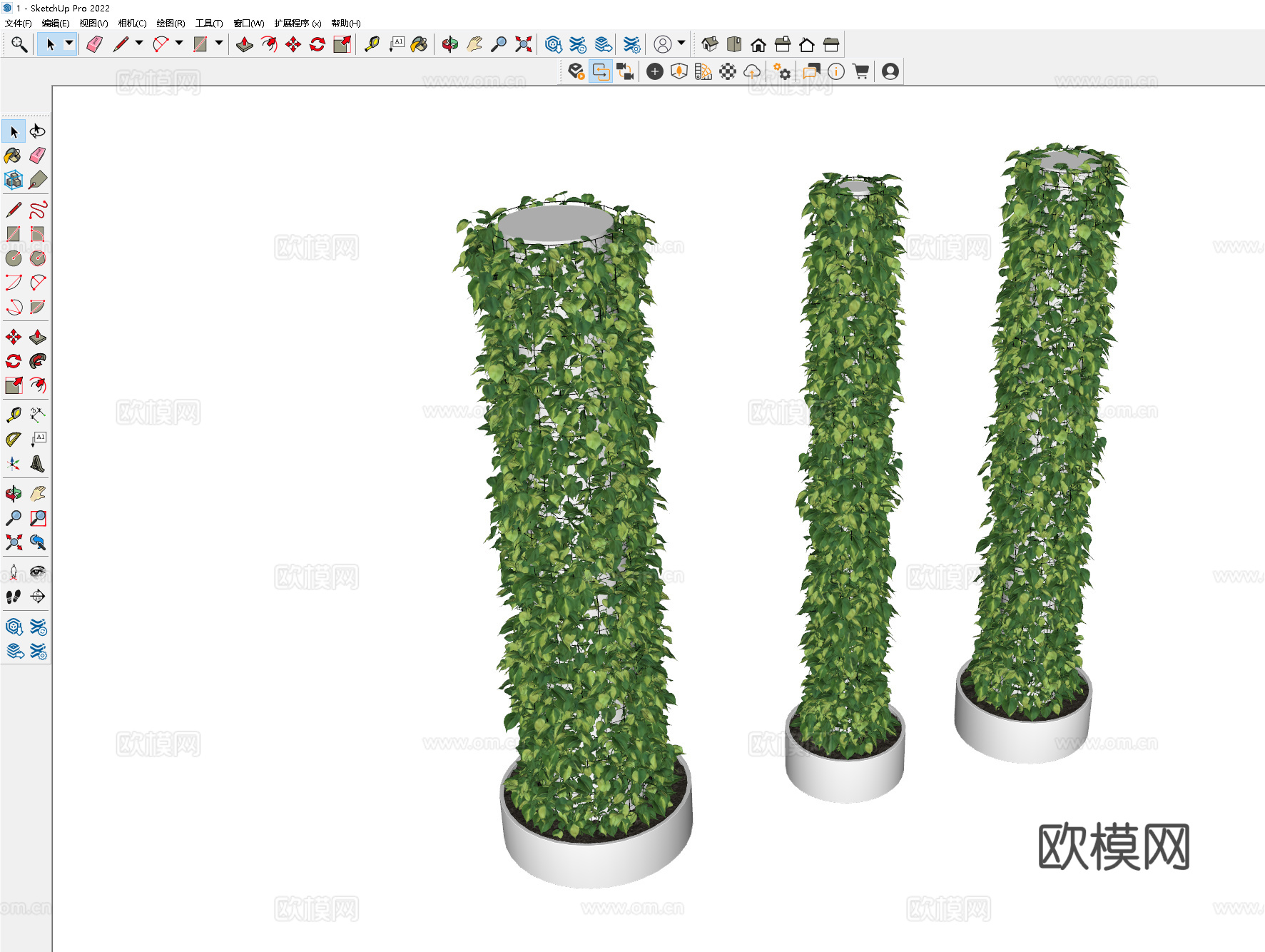 现代绿植墙 绿植装饰柱 景观绿植柱 爬藤 爬山虎 爬墙虎su模型下载（渲染图2）