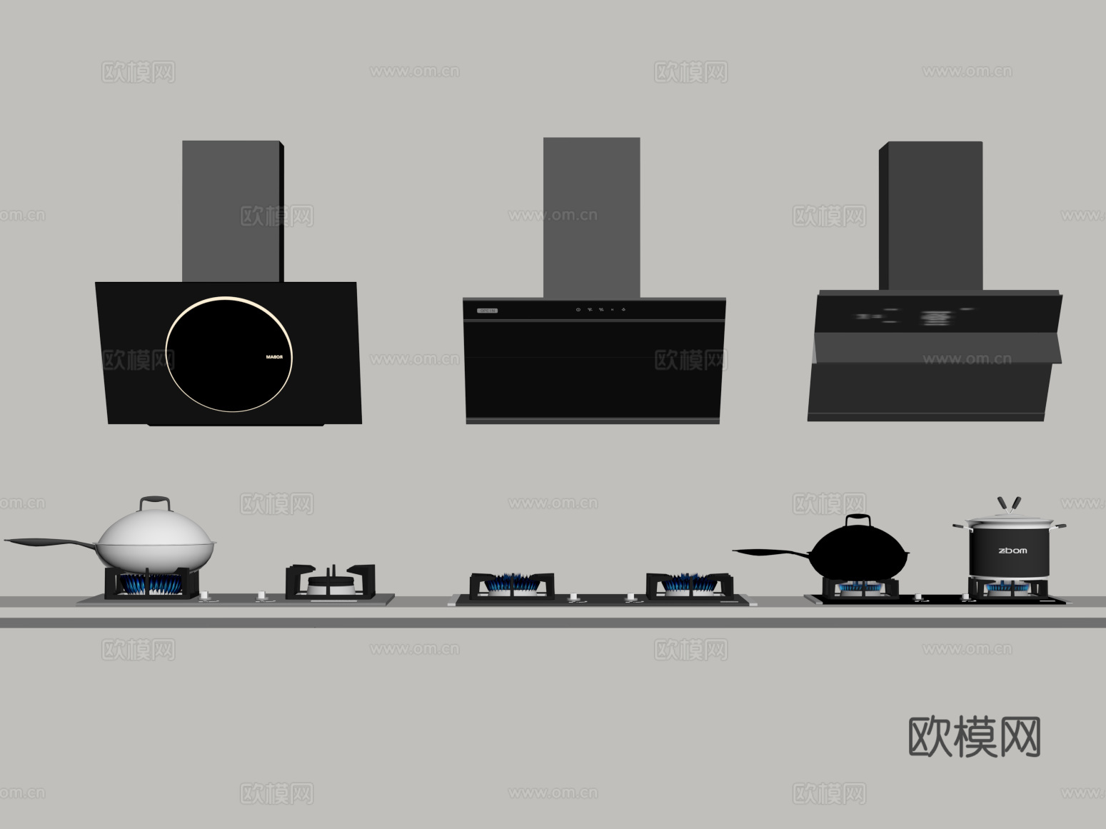 现代油烟机 灶具组合su模型