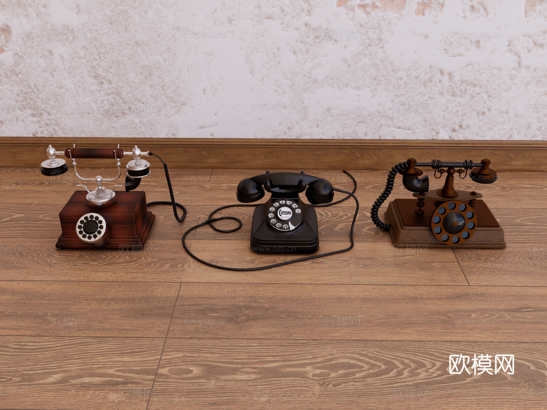 电话 装饰摆件 复古电话 复古摆件su模型下载（渲染图1）