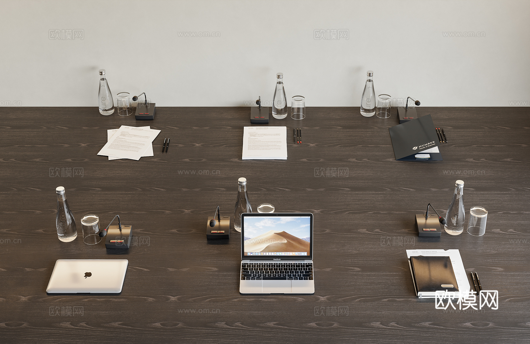 现代办公用品组合 会议桌摆件 办公桌摆件 办公用品 笔记本电su模型下载（渲染图1）