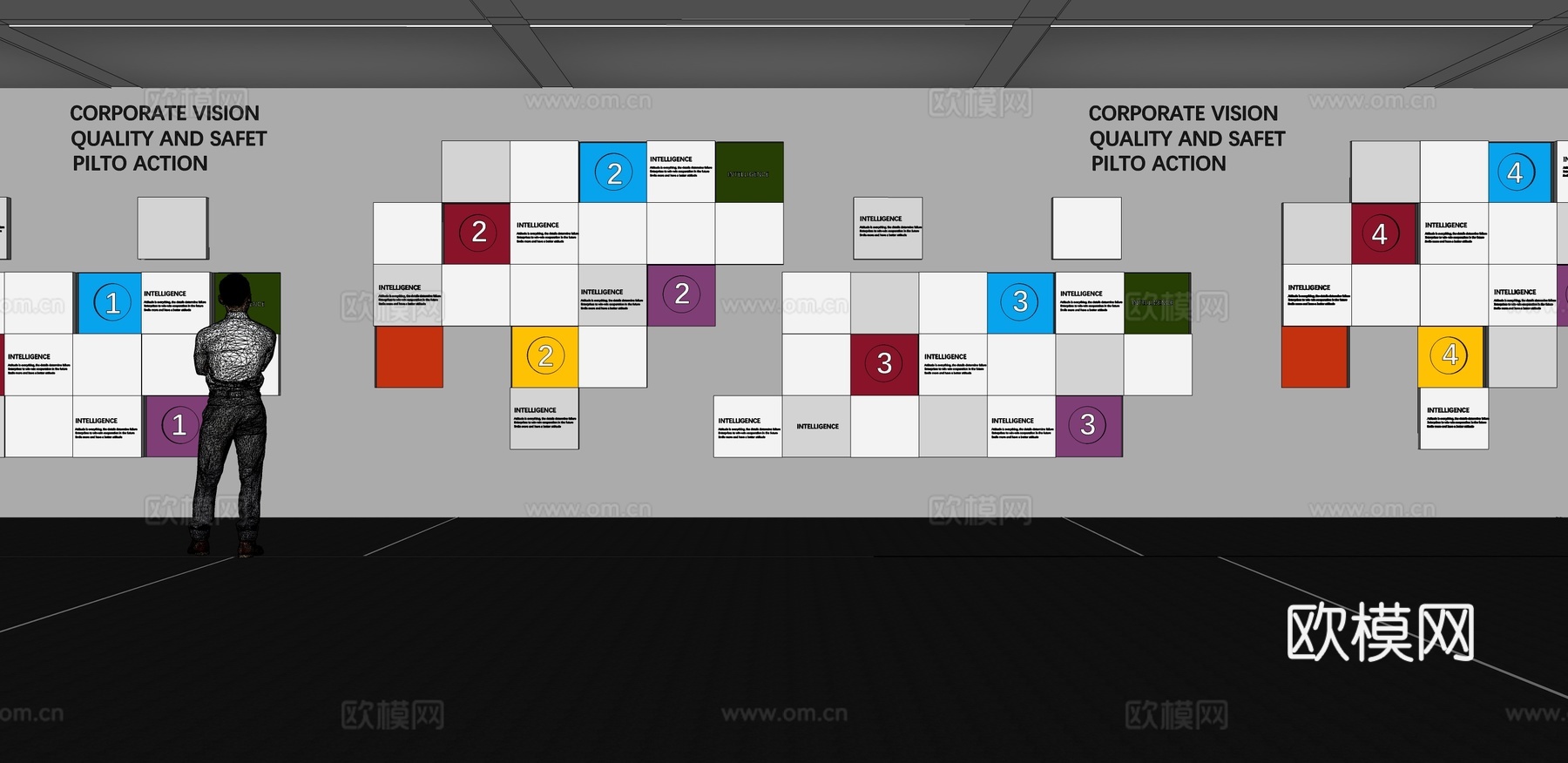 文化墙 企业文化墙 展示墙 主题墙 展厅 校园文化 教室su模型下载（渲染图2）