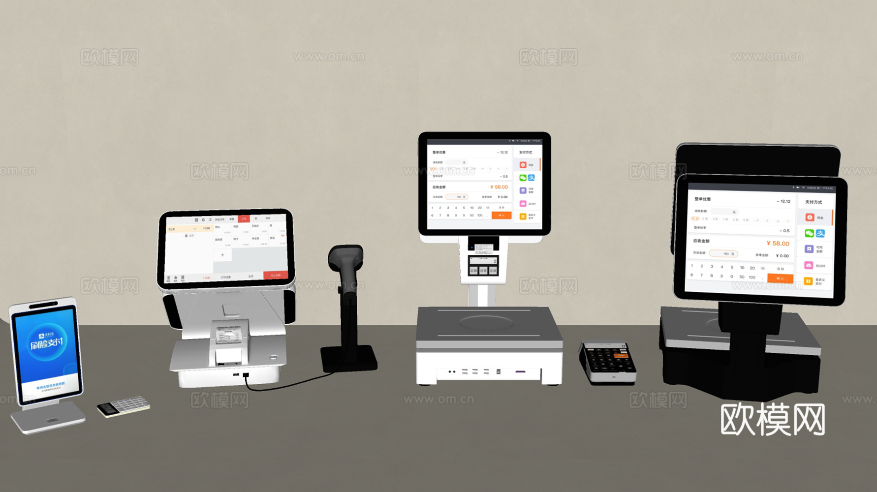 收银机 称重机 收银系统 手机扫码收银 手机su模型