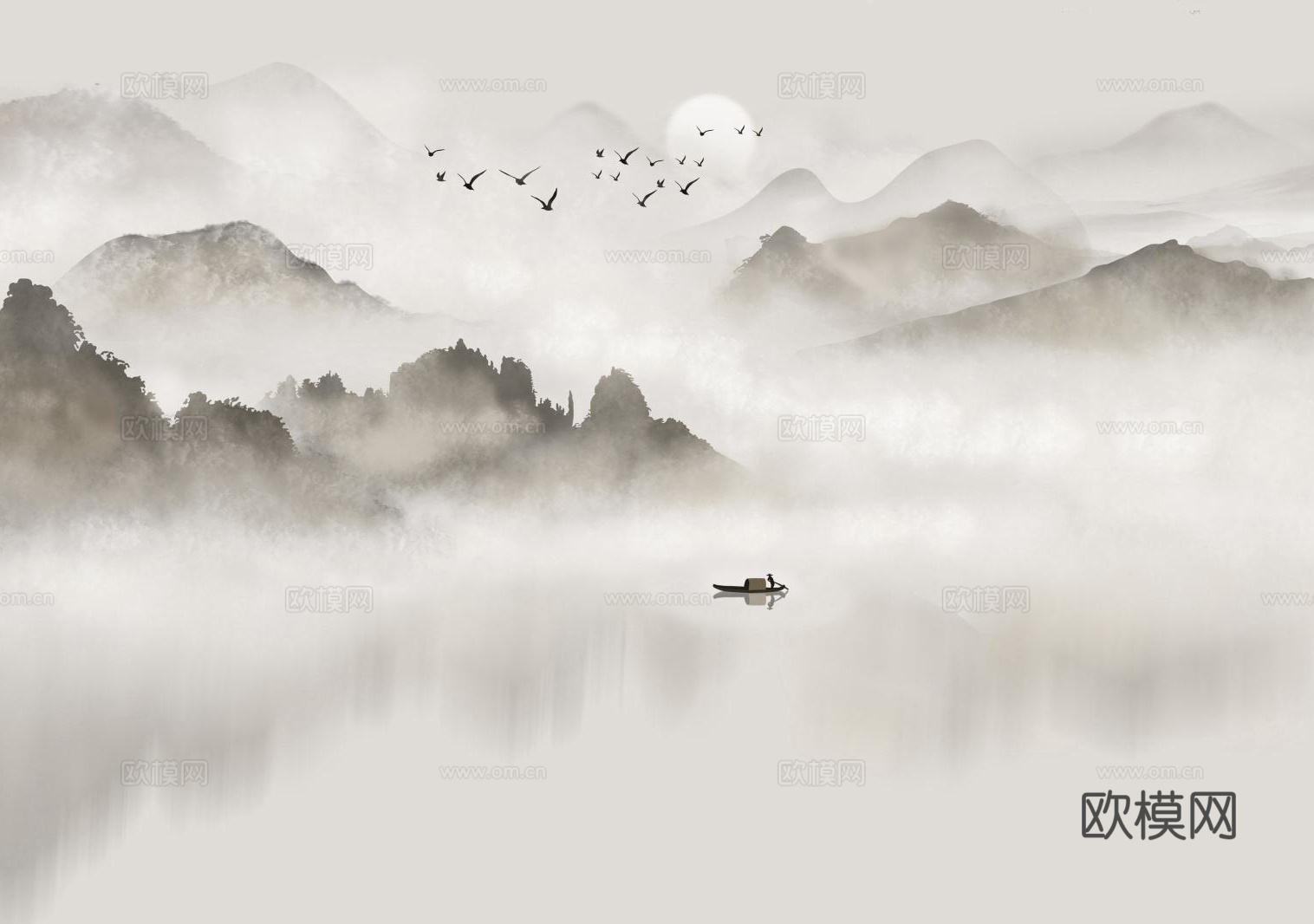 新中式水墨山水画