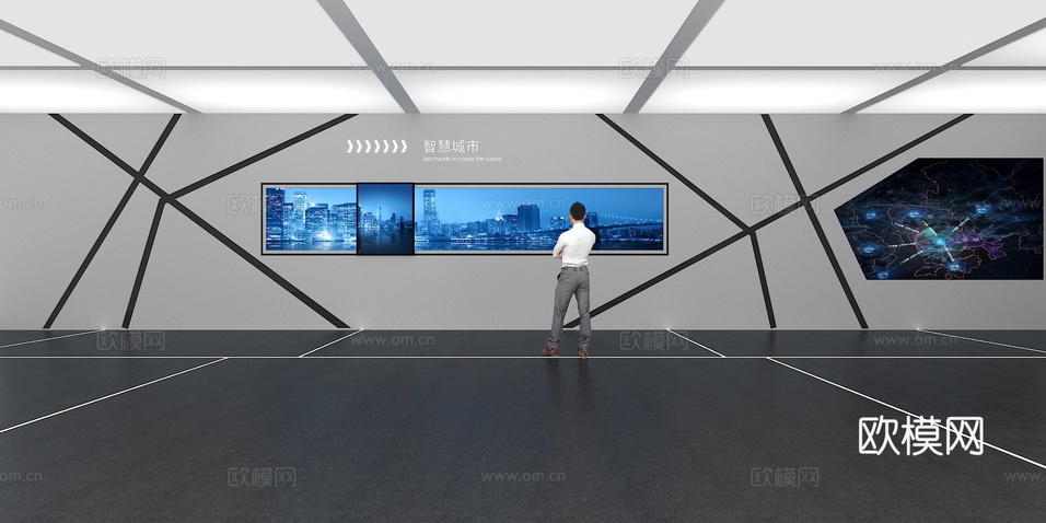 文化墙 企业文化墙 滑轨屏 VR 展厅 校园文化 教室su模型下载(渲染图1)
