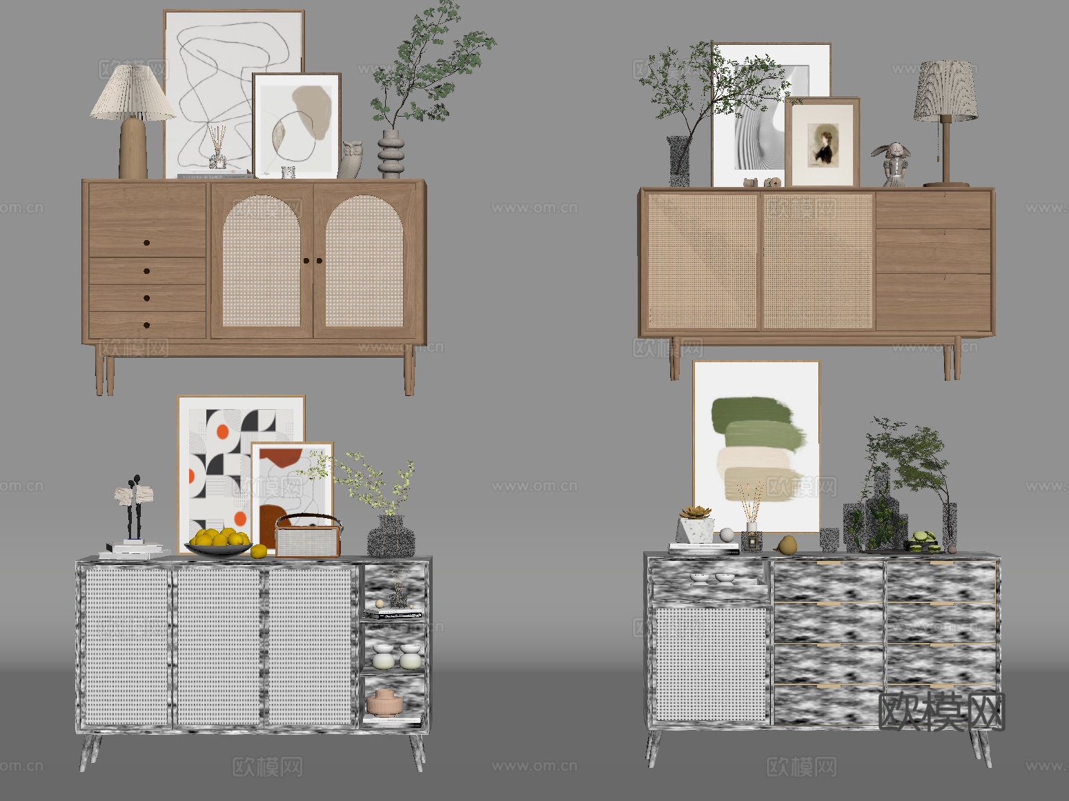 新中式玄关柜 编织玄关柜su模型