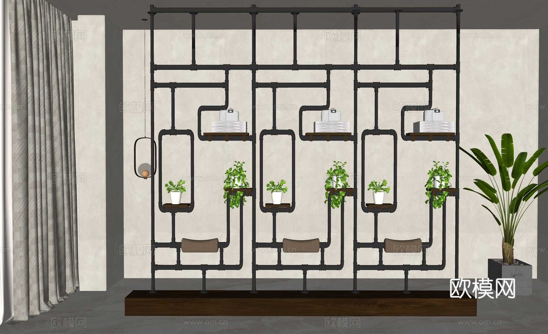 北欧隔断su模型下载（渲染图2）