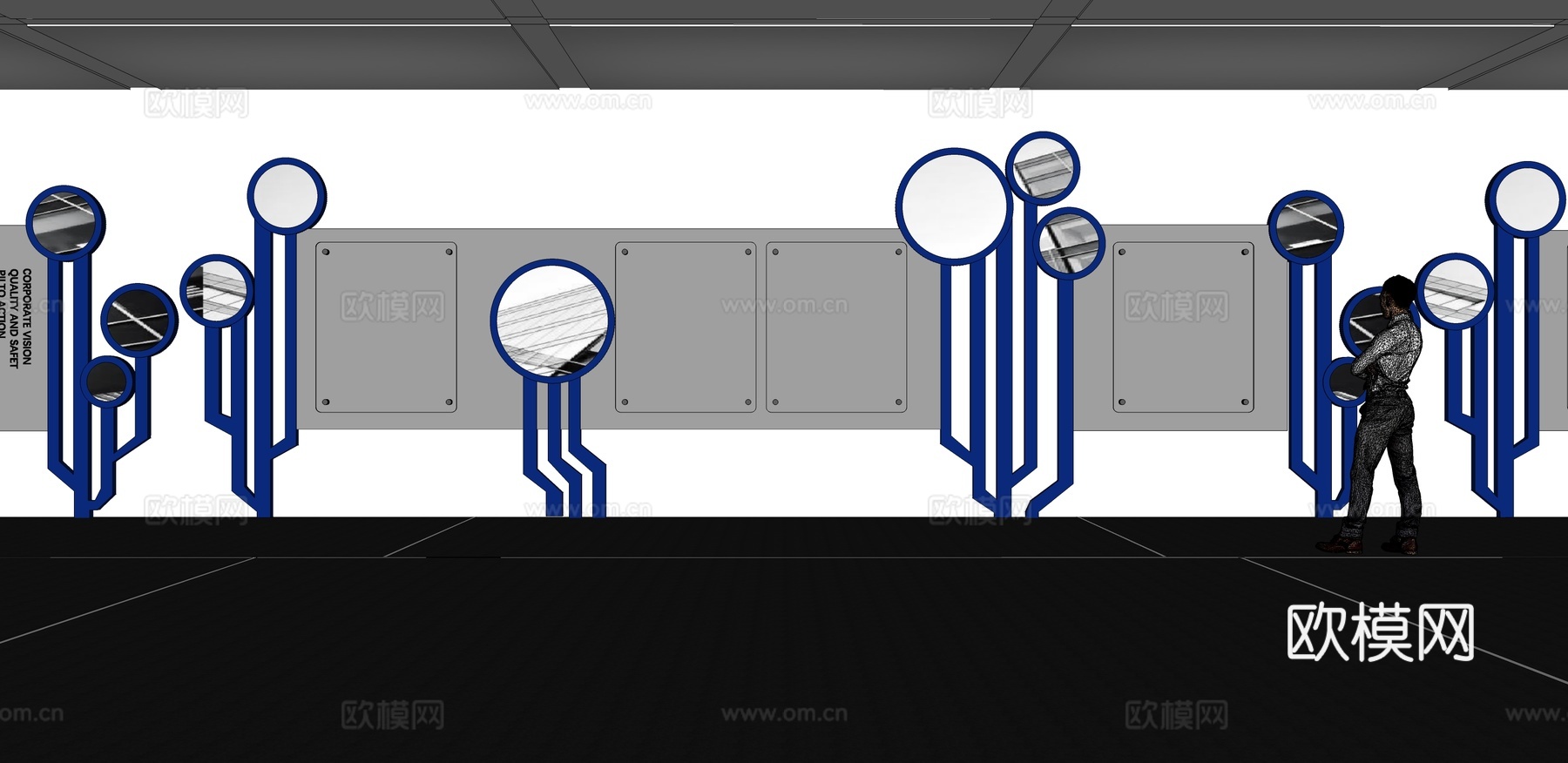 文化墙 企业文化墙 展示墙 主题墙 展厅 校园文化 教室su模型下载（渲染图2）