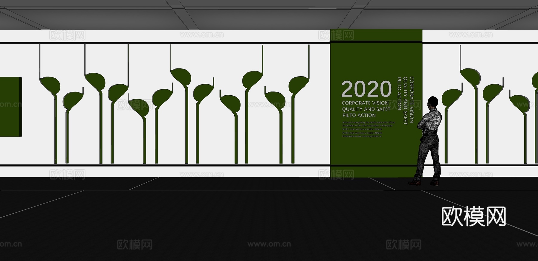 文化墙 企业文化墙 展示墙 VR 展厅 校园文化 教室su模型下载（渲染图2）