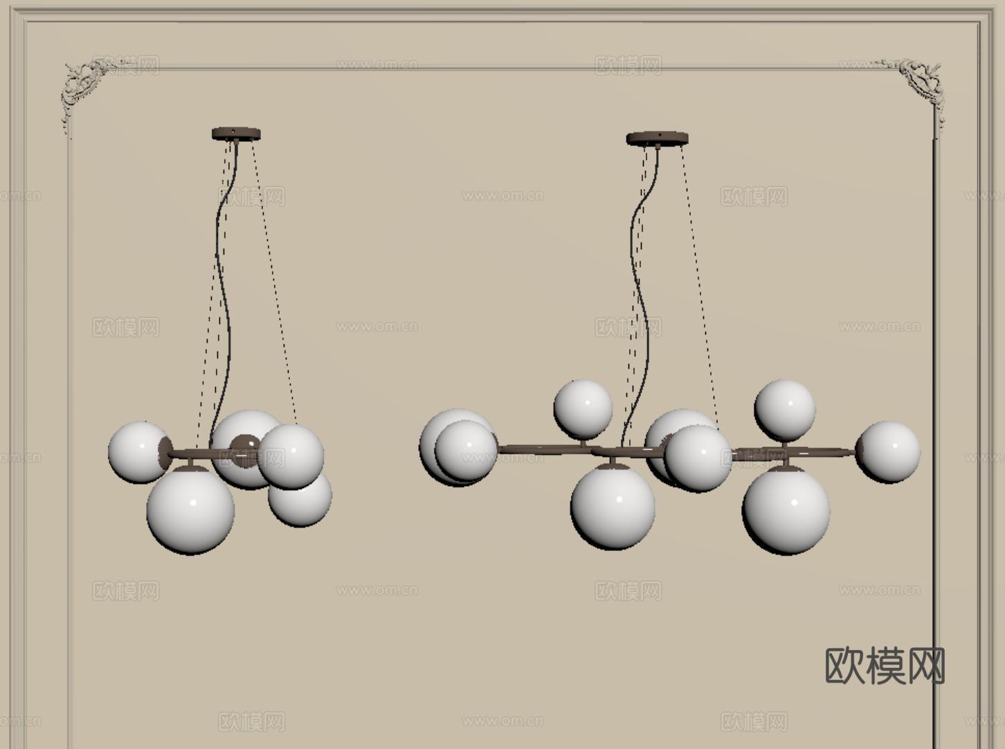 法式轻奢吊灯 客餐厅吊灯 玻璃圆球魔豆灯 金属吊灯 球形吊灯su模型下载（渲染图2）