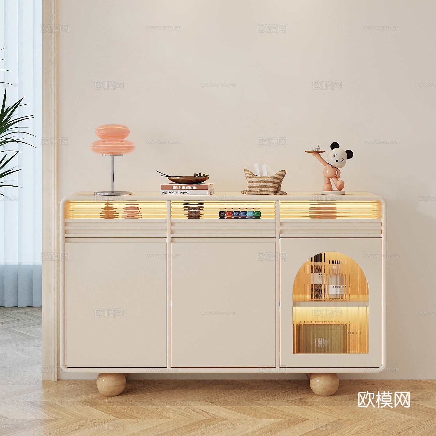 现代奶油风餐边柜3d模型