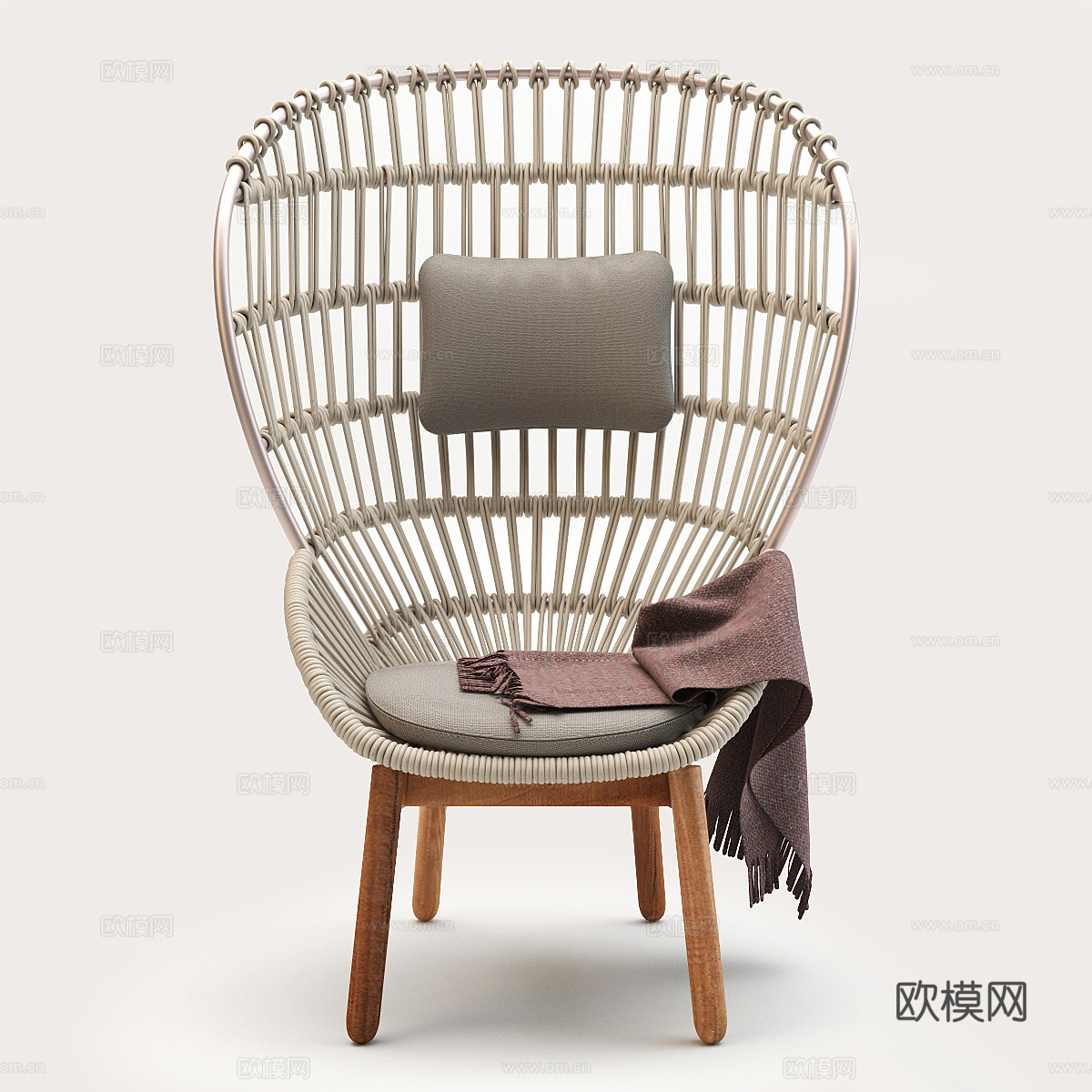 侘寂风单椅 户外休闲椅 庭院休闲椅 藤编单椅 藤编休闲椅su模型