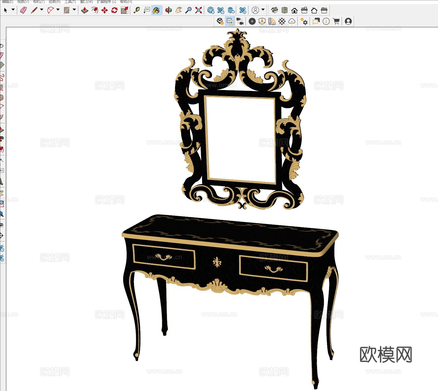 美式实木梳妆柜 梳妆台 欧式梳妆柜 简欧梳妆柜 法式梳妆柜su模型