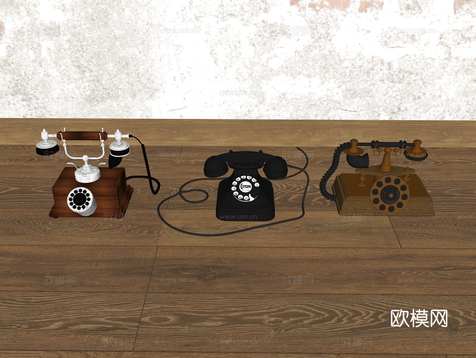 电话 装饰摆件 复古电话 复古摆件su模型下载（渲染图2）