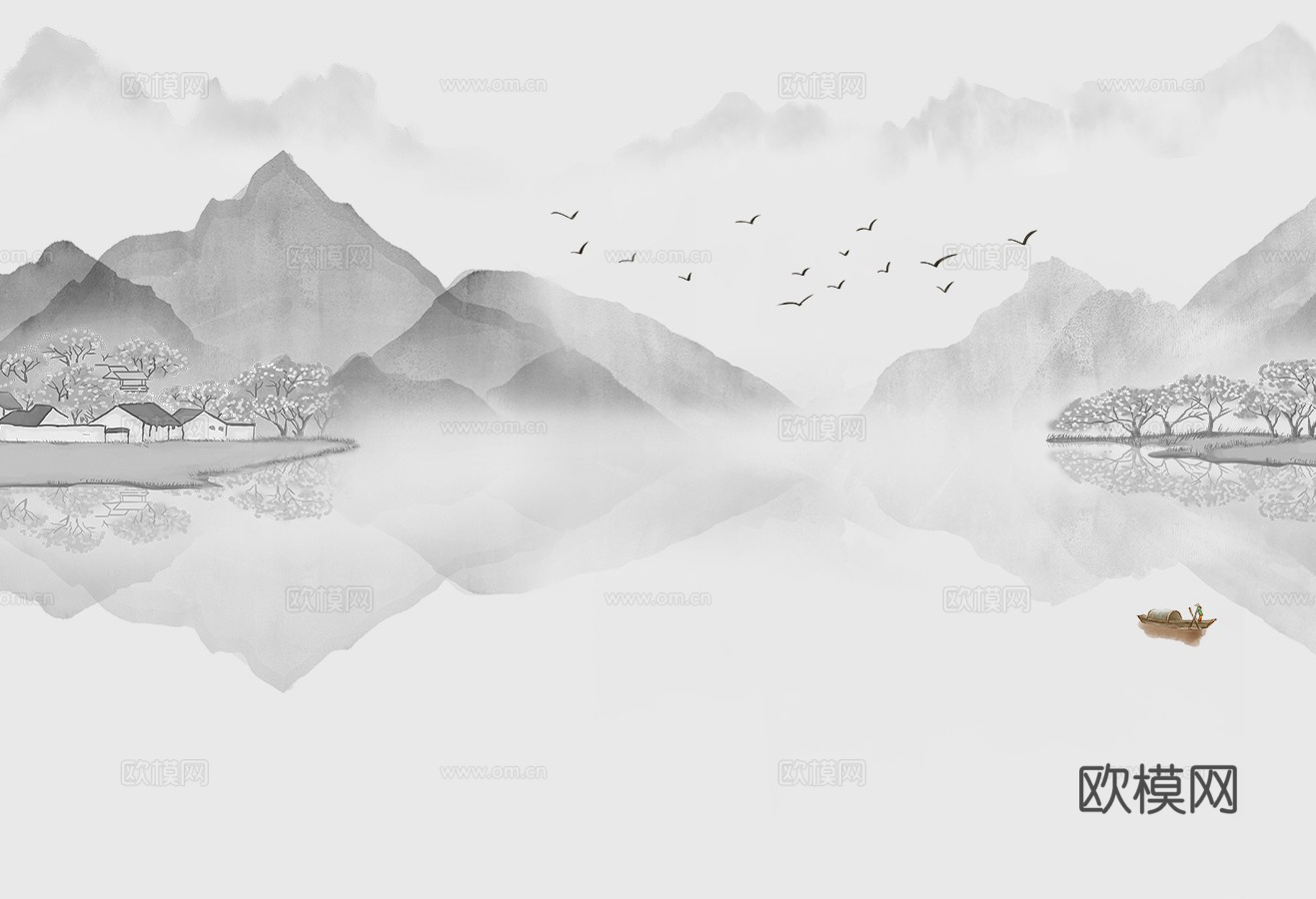 新中式水墨山水画