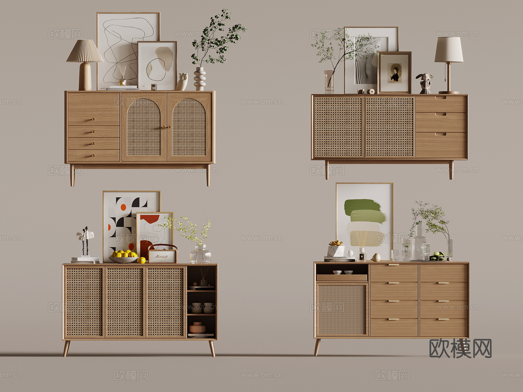 新中式玄关柜 编织玄关柜su模型