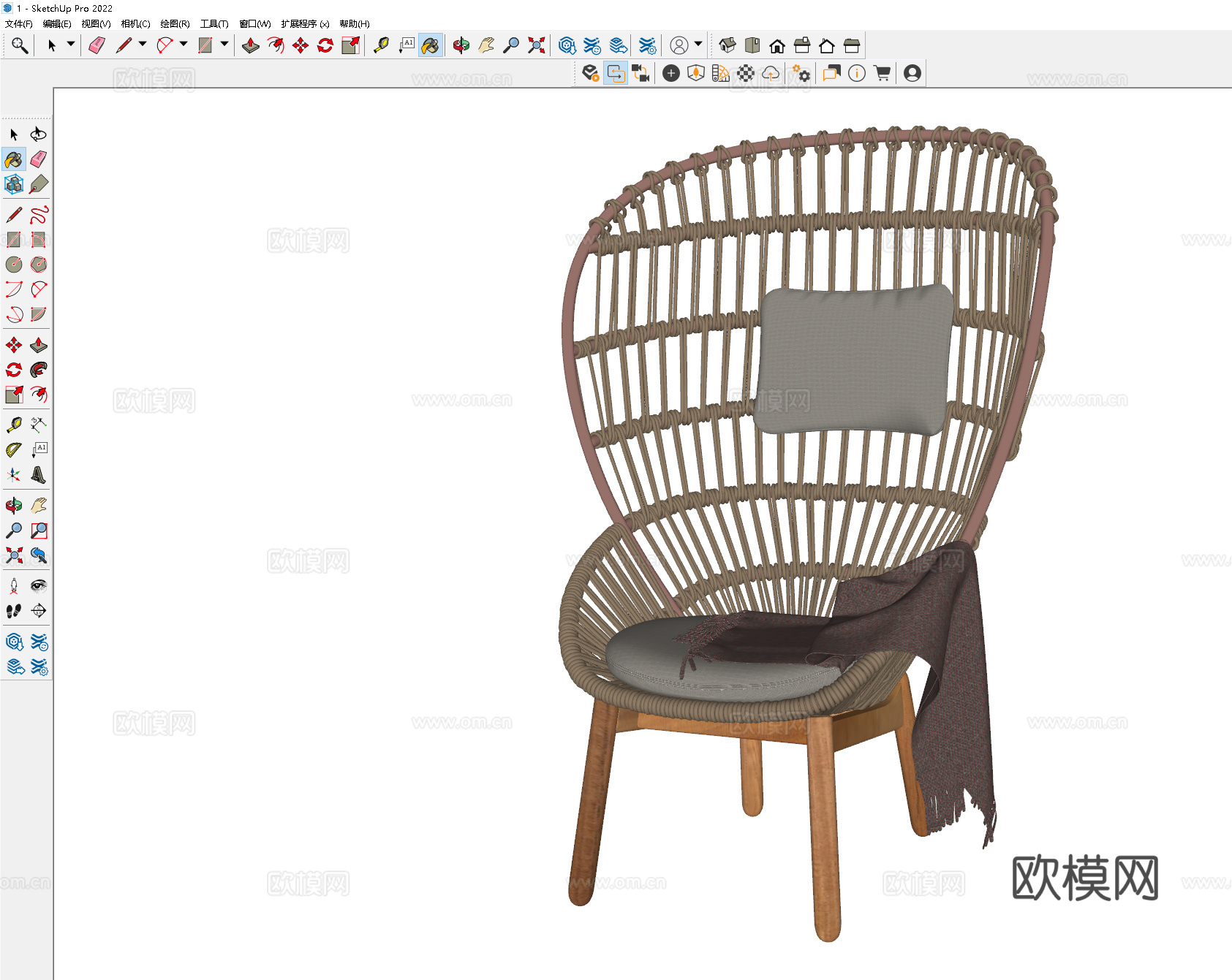 侘寂风单椅 户外休闲椅 庭院休闲椅 藤编单椅 藤编休闲椅su模型