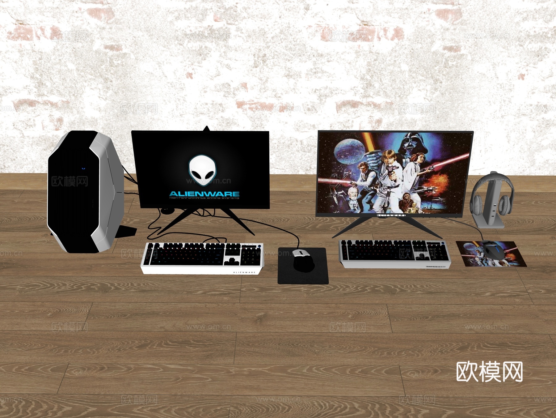 台式电脑 PC 外星人电脑 鼠标 键盘su模型下载（渲染图2）