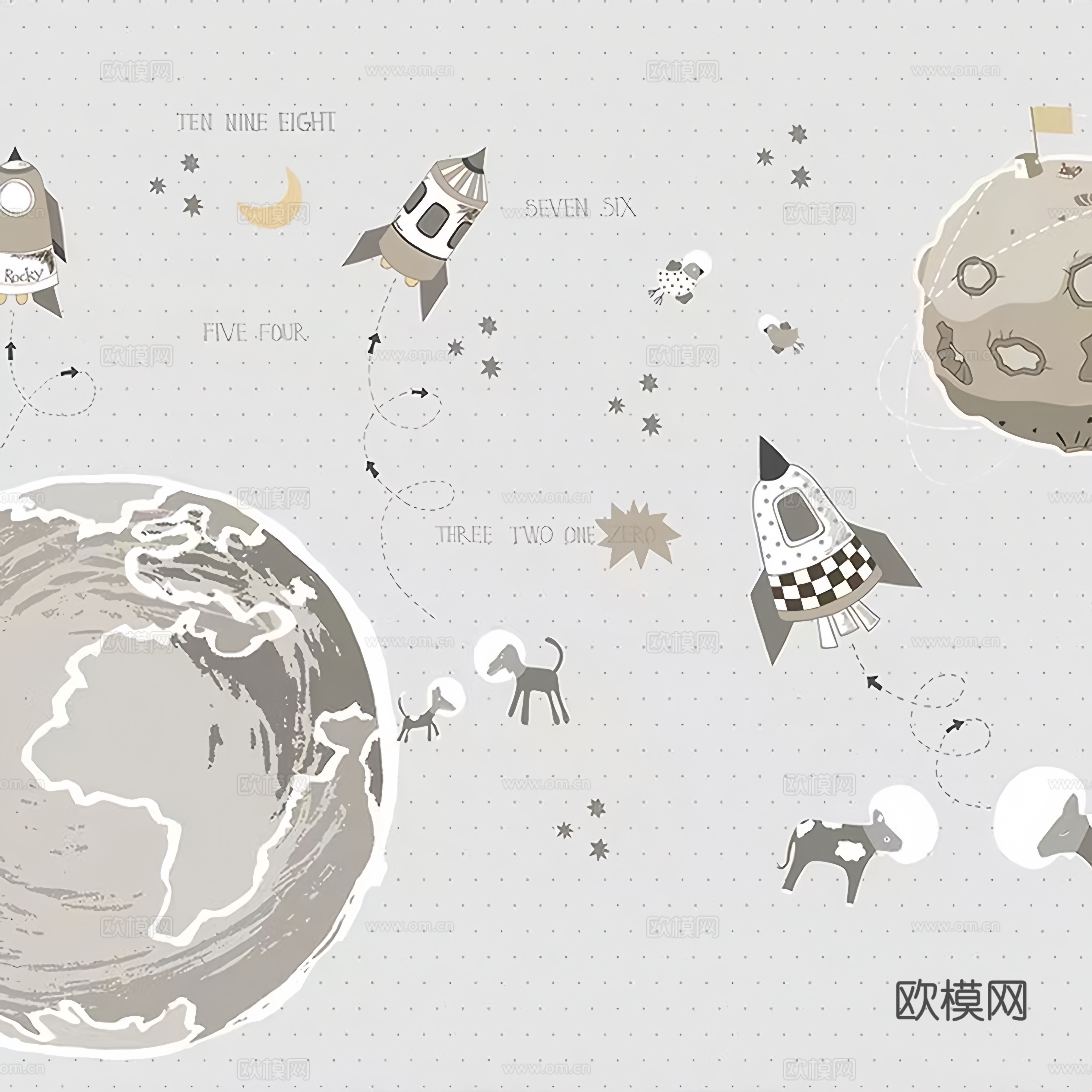 儿童卡通宇宙壁画
