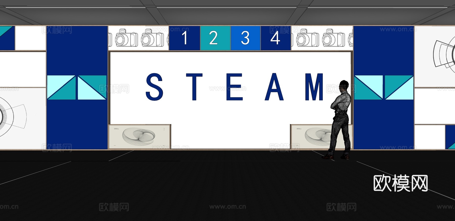 文化墙 企业文化墙 展示墙 主题墙 展厅 校园文化 教室su模型下载（渲染图2）