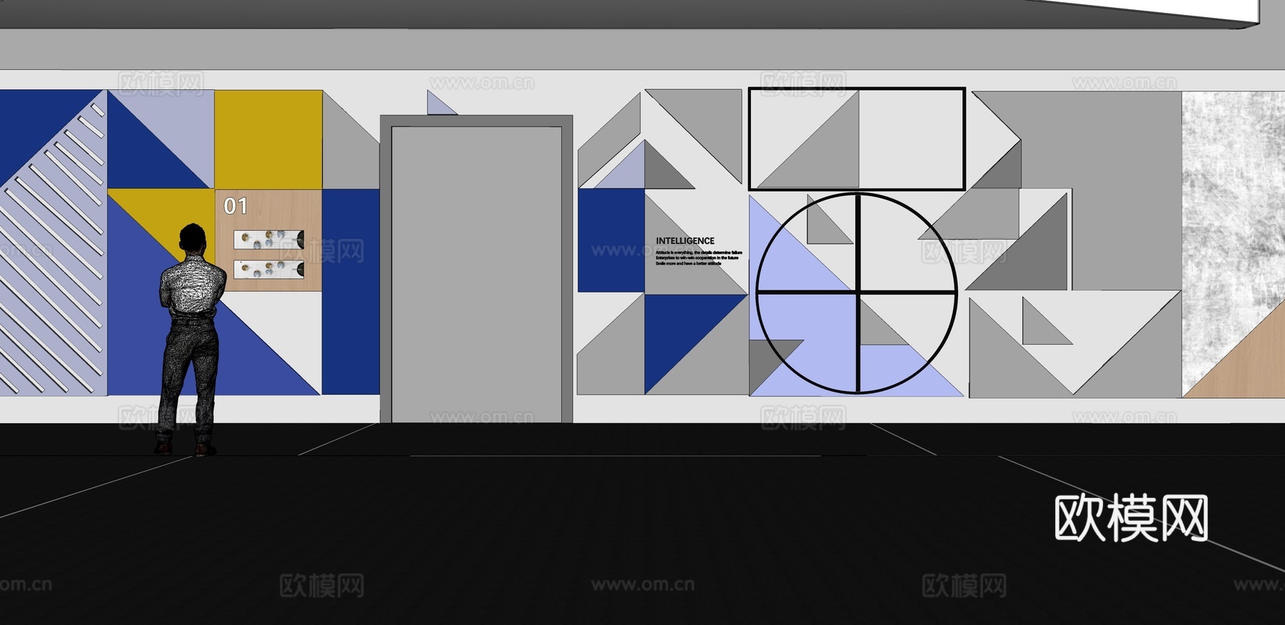文化墙 企业文化墙 展示墙 主题墙 展厅 校园文化 教室su模型下载（渲染图2）