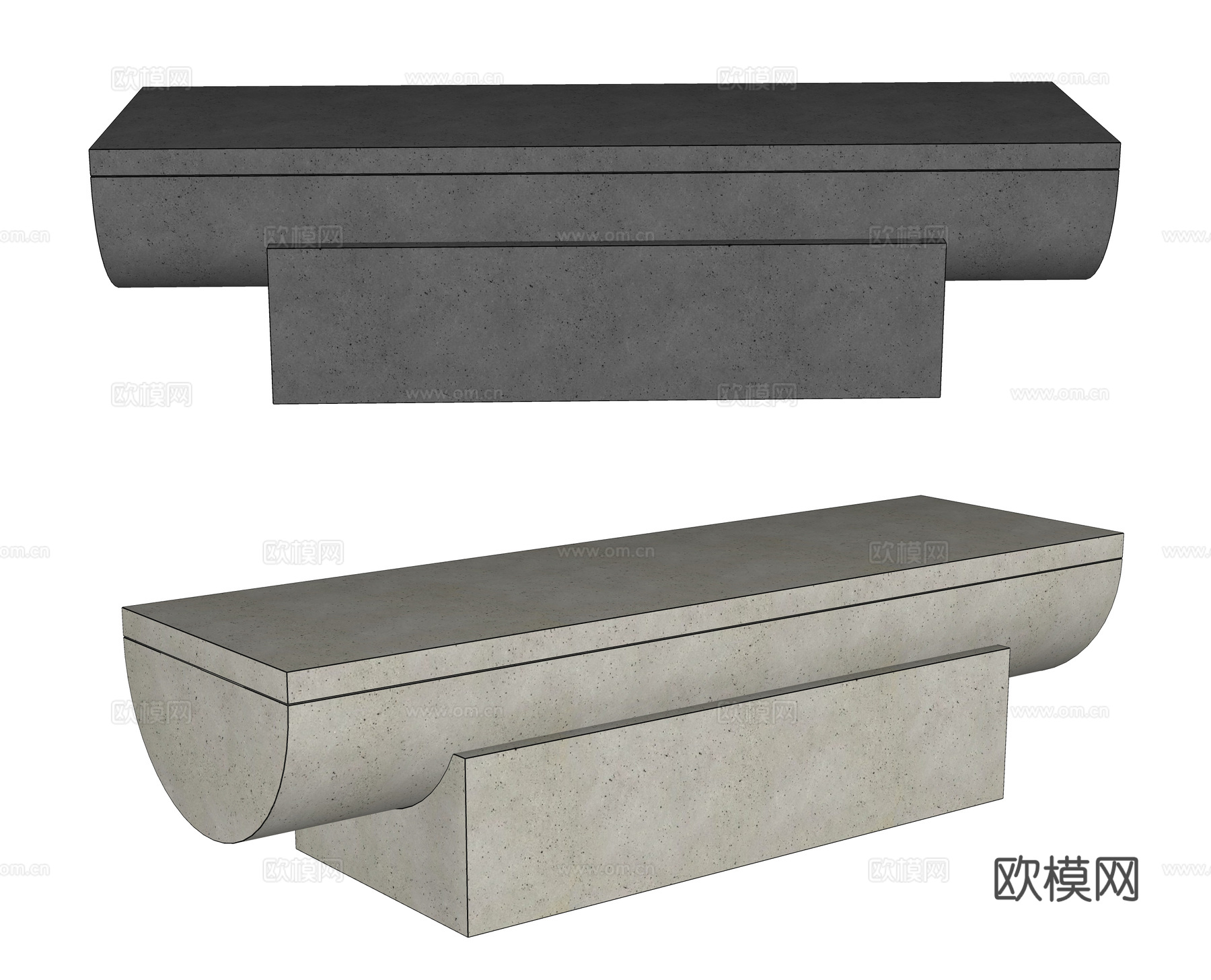 现代石头长凳 公共长凳 石凳 户外石头长凳su模型