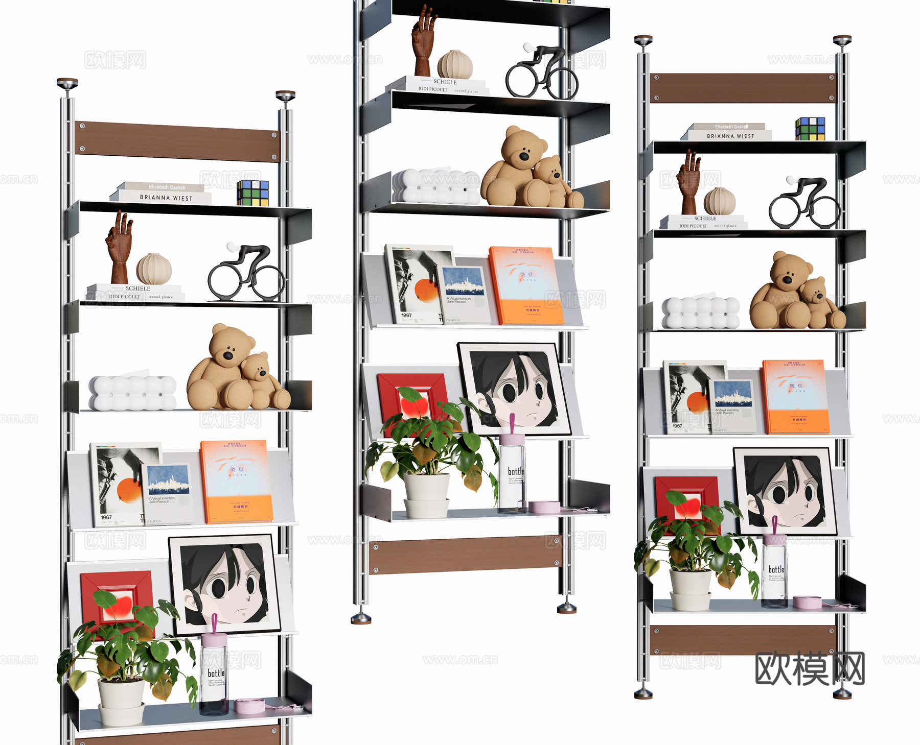 现代书架 顶天立地书架 置物架 装饰架 铝型材su模型