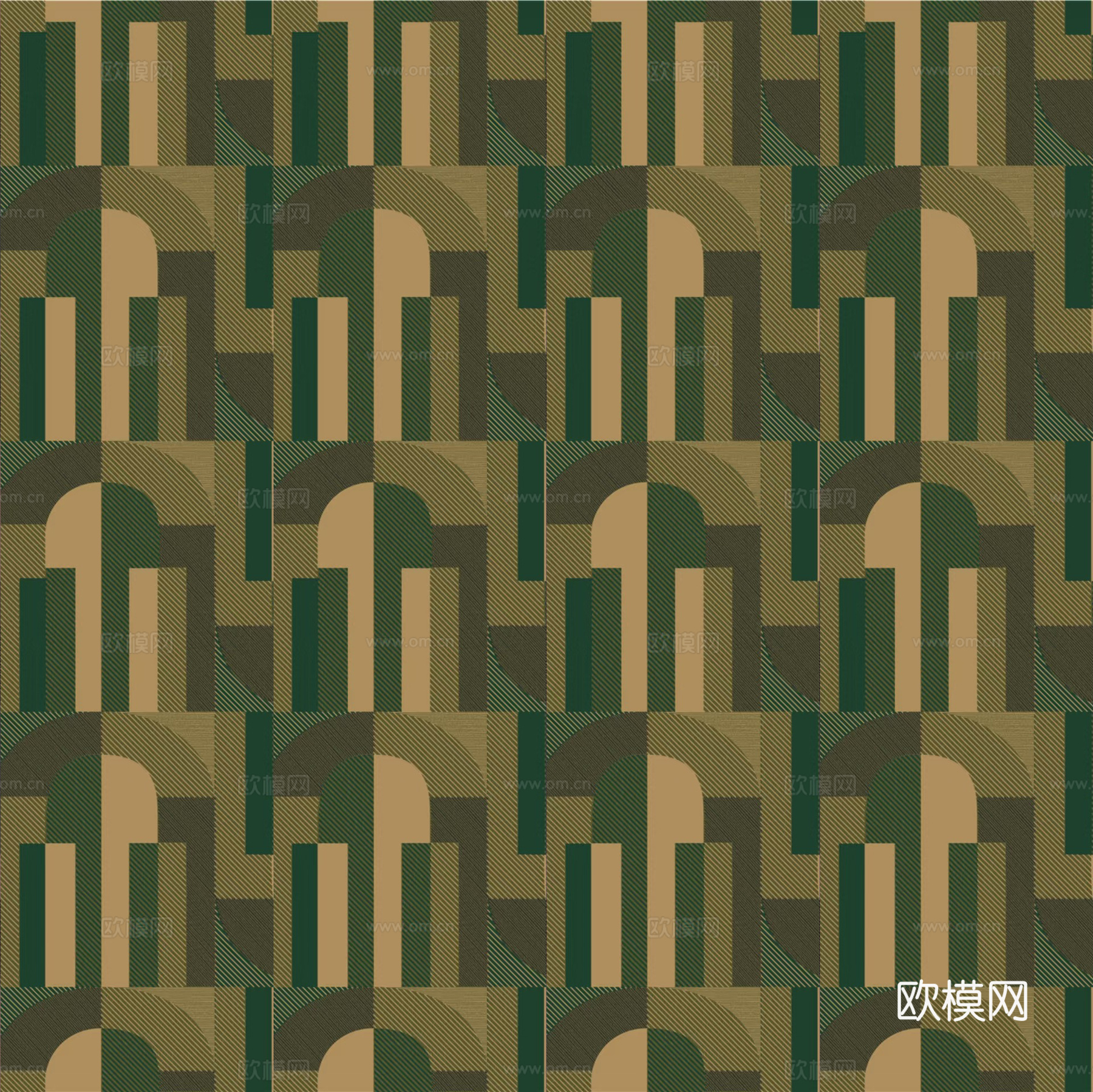无缝复古绿色抽象几何墙纸