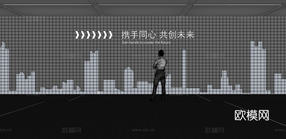 文化墙 企业文化墙 展示墙 VR 展厅 校园文化 教室su模型下载(渲染图2)