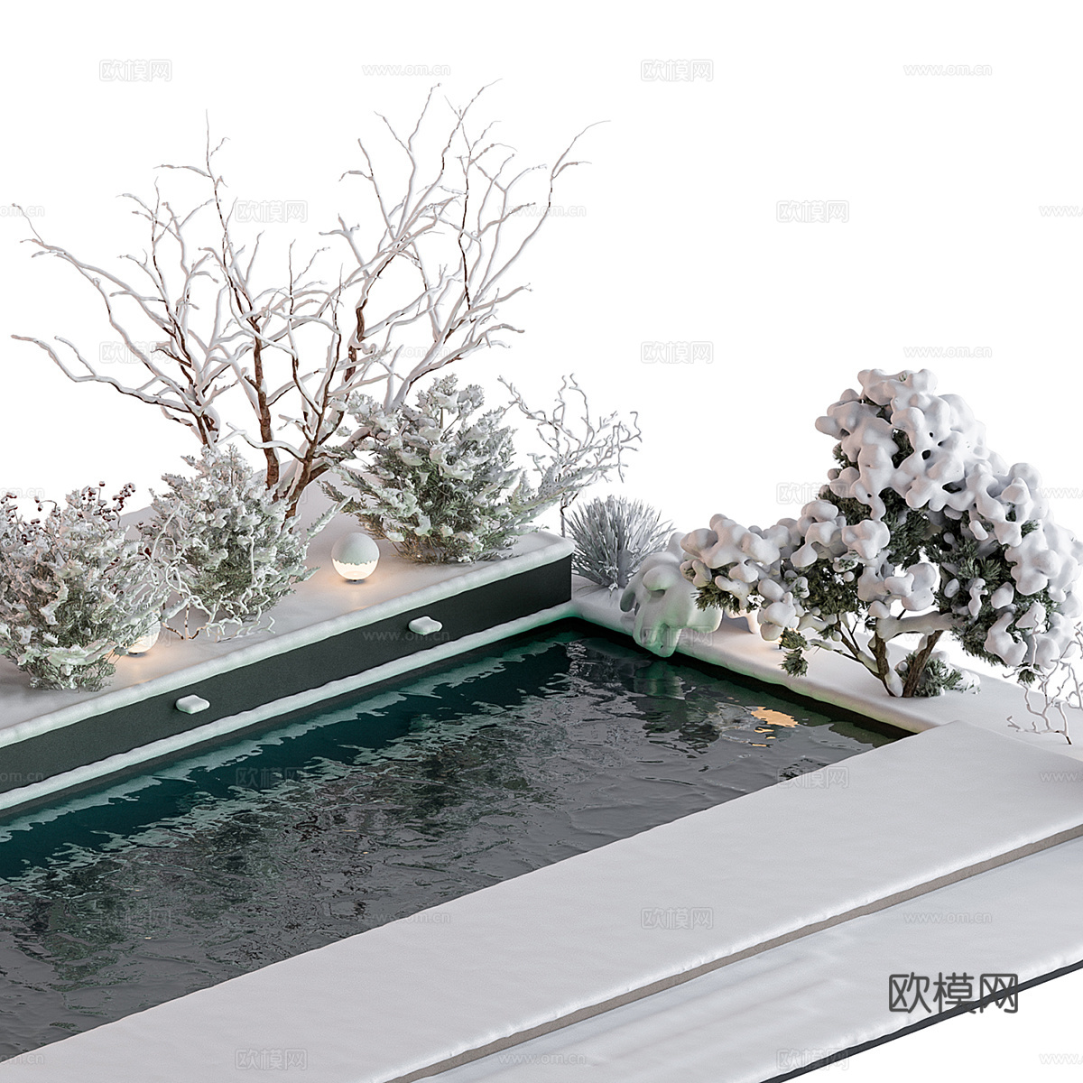 现代庭院雪景3d模型