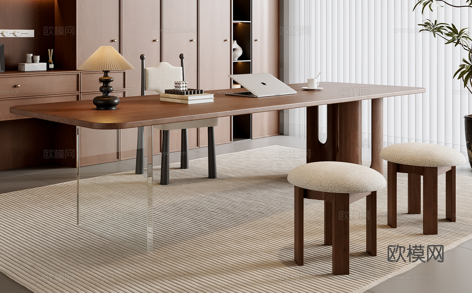 中古风书桌椅su模型