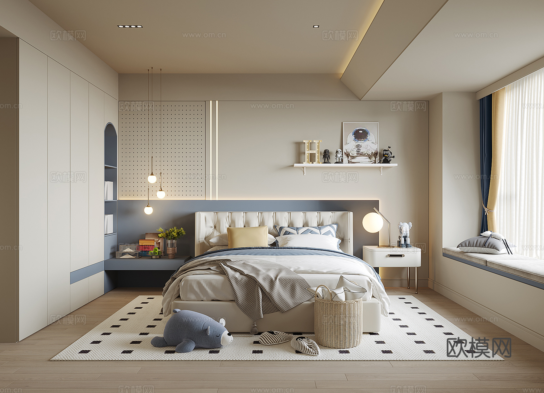 现代男孩房su模型