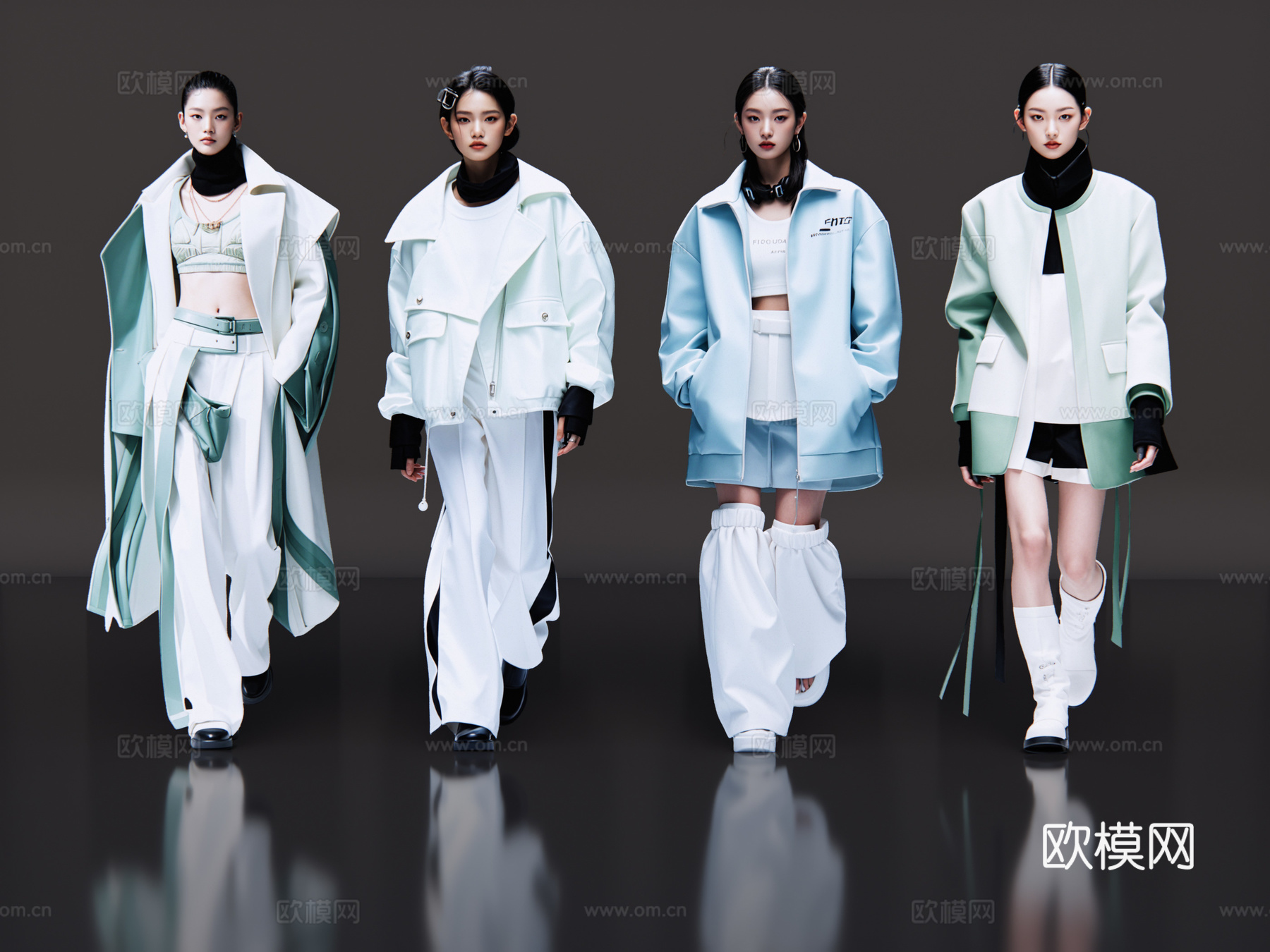 2D现代人物 时尚休闲模特 时尚美女 T台走秀 时装秀su模型