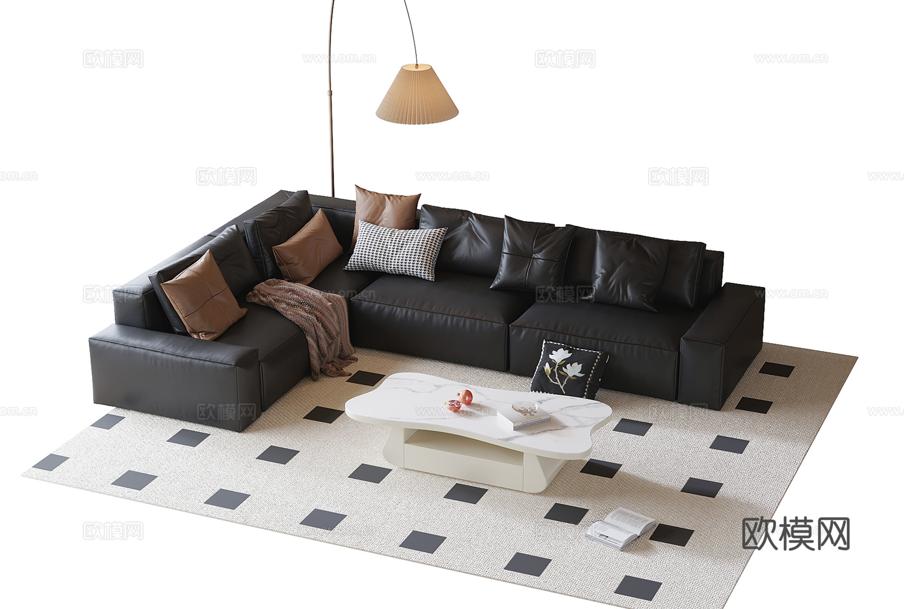 法式沙发茶几组合 落地灯 多人沙发su模型