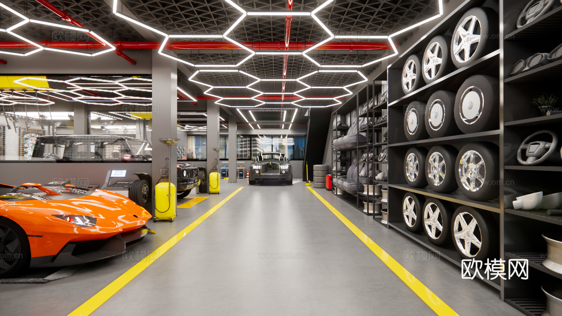 现代汽修店 车间3d模型