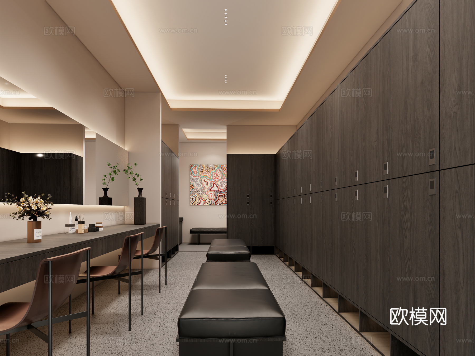 现代化妆间 更衣室 储物柜su模型