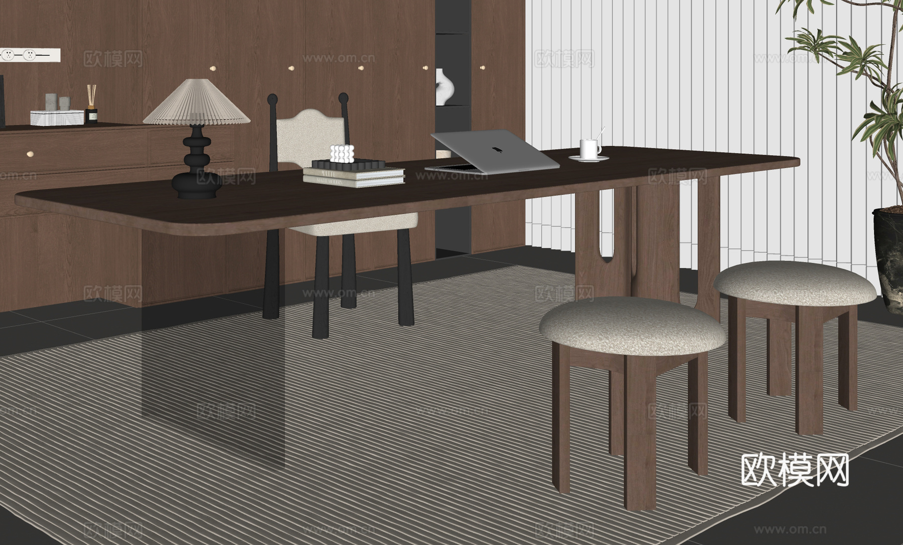 中古风书桌椅su模型