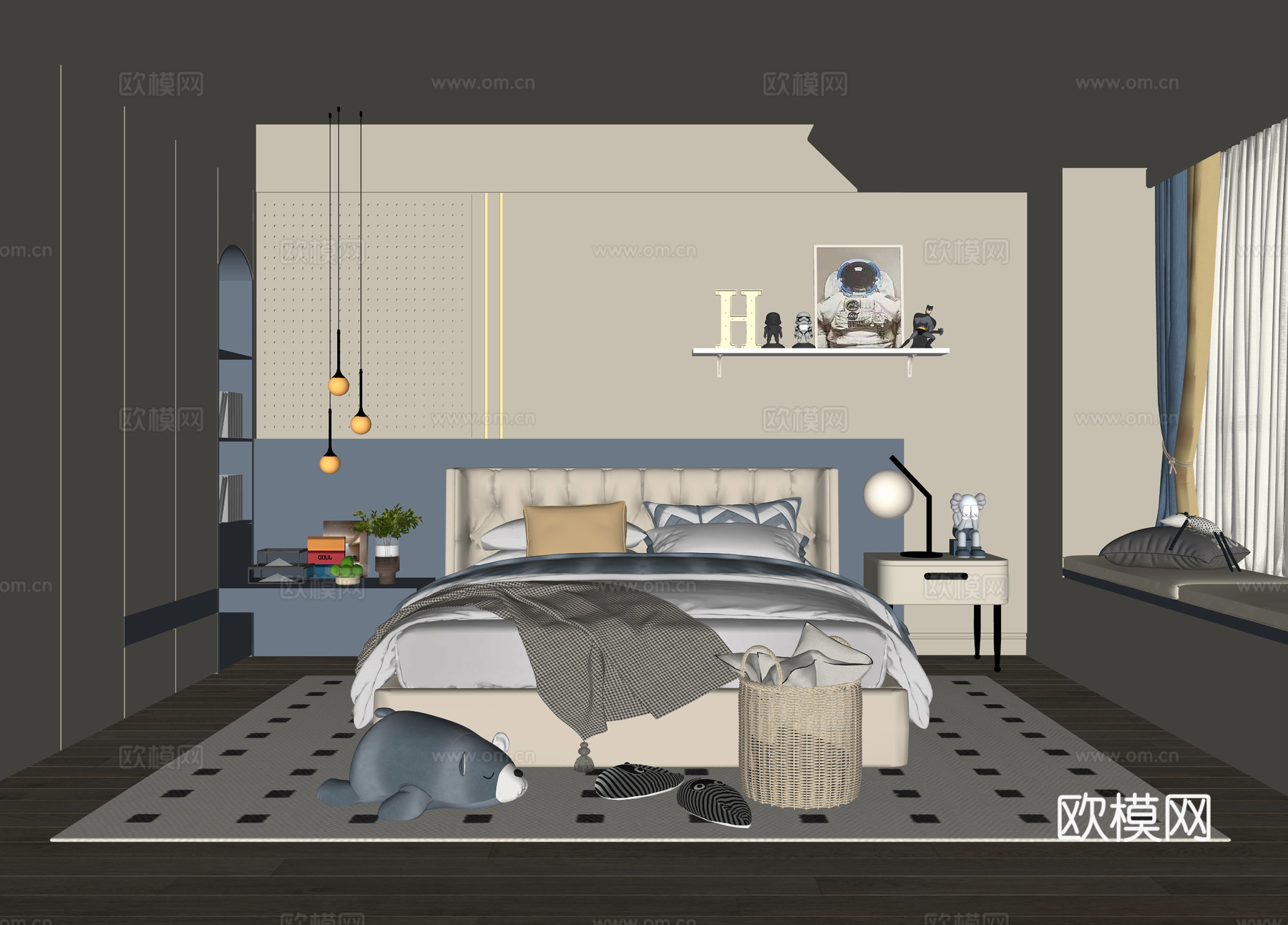 现代男孩房su模型