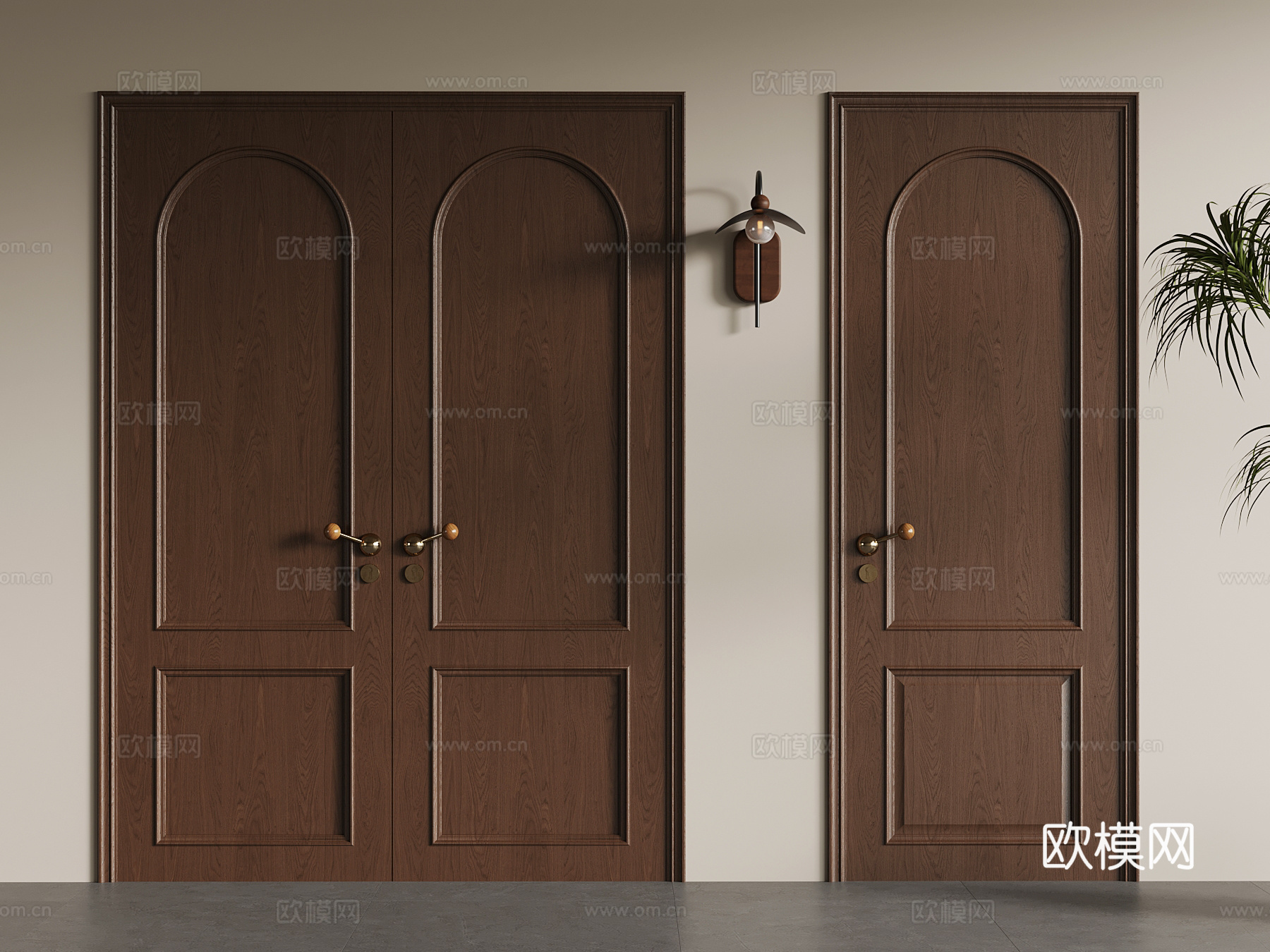 中古风双开门 单开门su模型