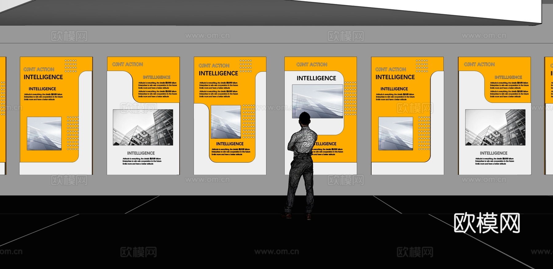 文化墙 企业文化墙 展示墙  展厅 校园文化 走廊  教室su模型下载（渲染图2）