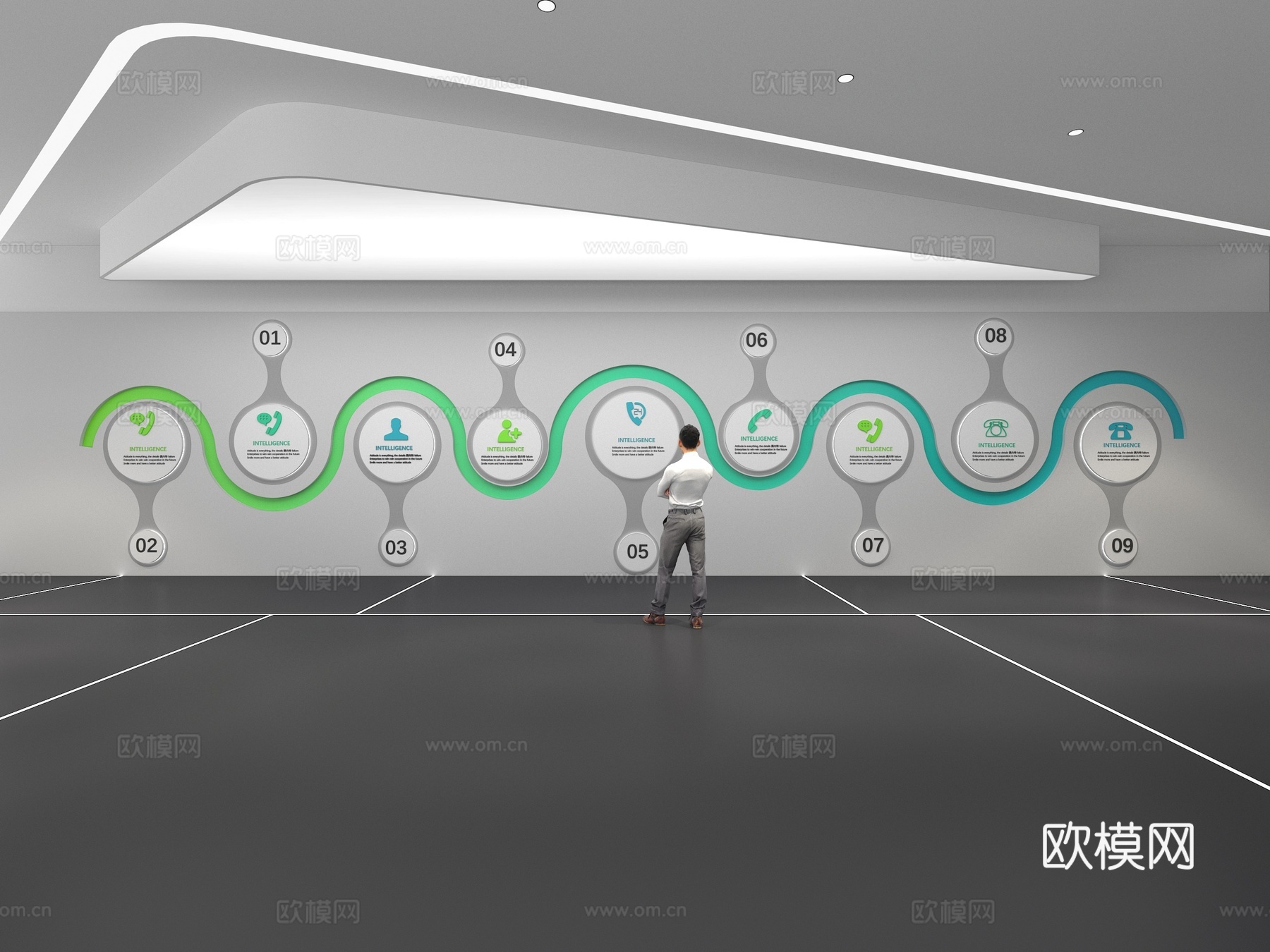 文化墙 企业文化墙 展示墙  展厅 校园文化 走廊  教室su模型下载（渲染图1）