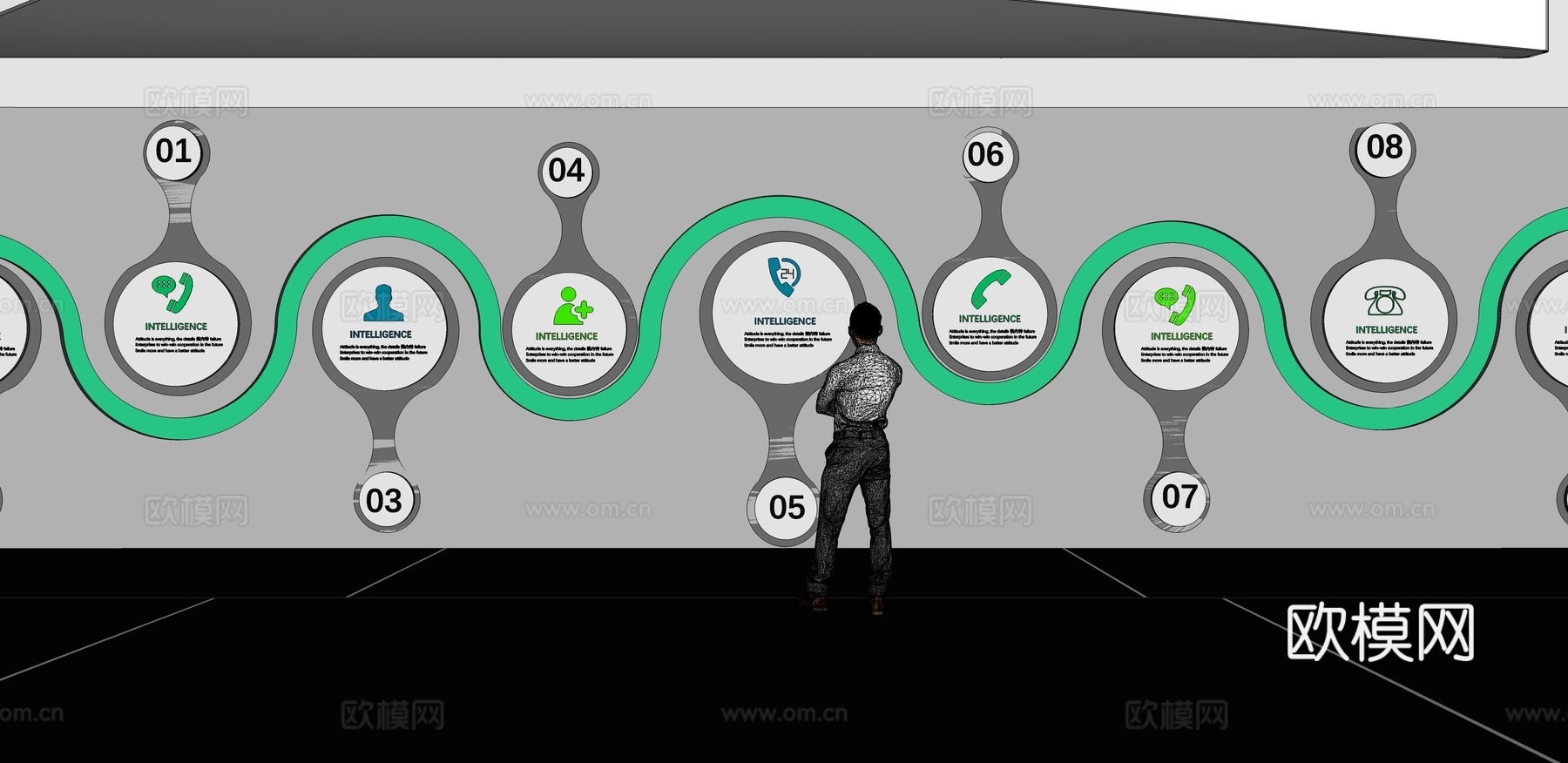 文化墙 企业文化墙 展示墙  展厅 校园文化 走廊  教室su模型下载（渲染图2）