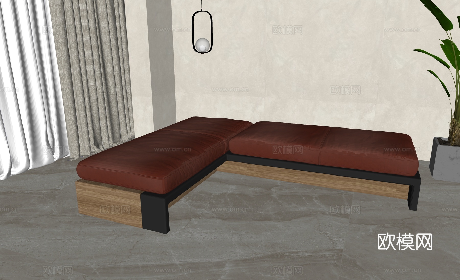 现代转角沙发凳su模型下载（渲染图2）