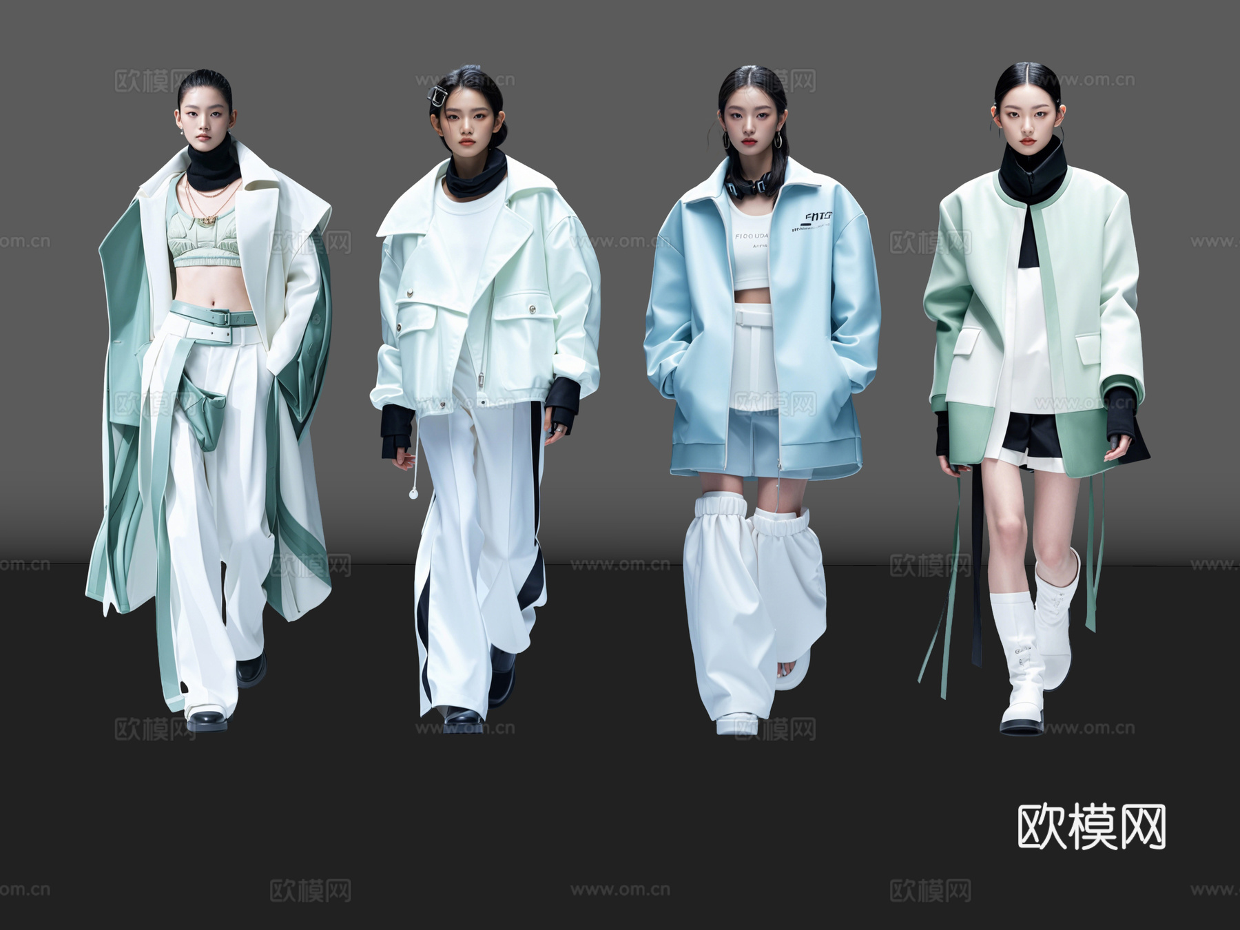 2D现代人物 时尚休闲模特 时尚美女 T台走秀 时装秀su模型