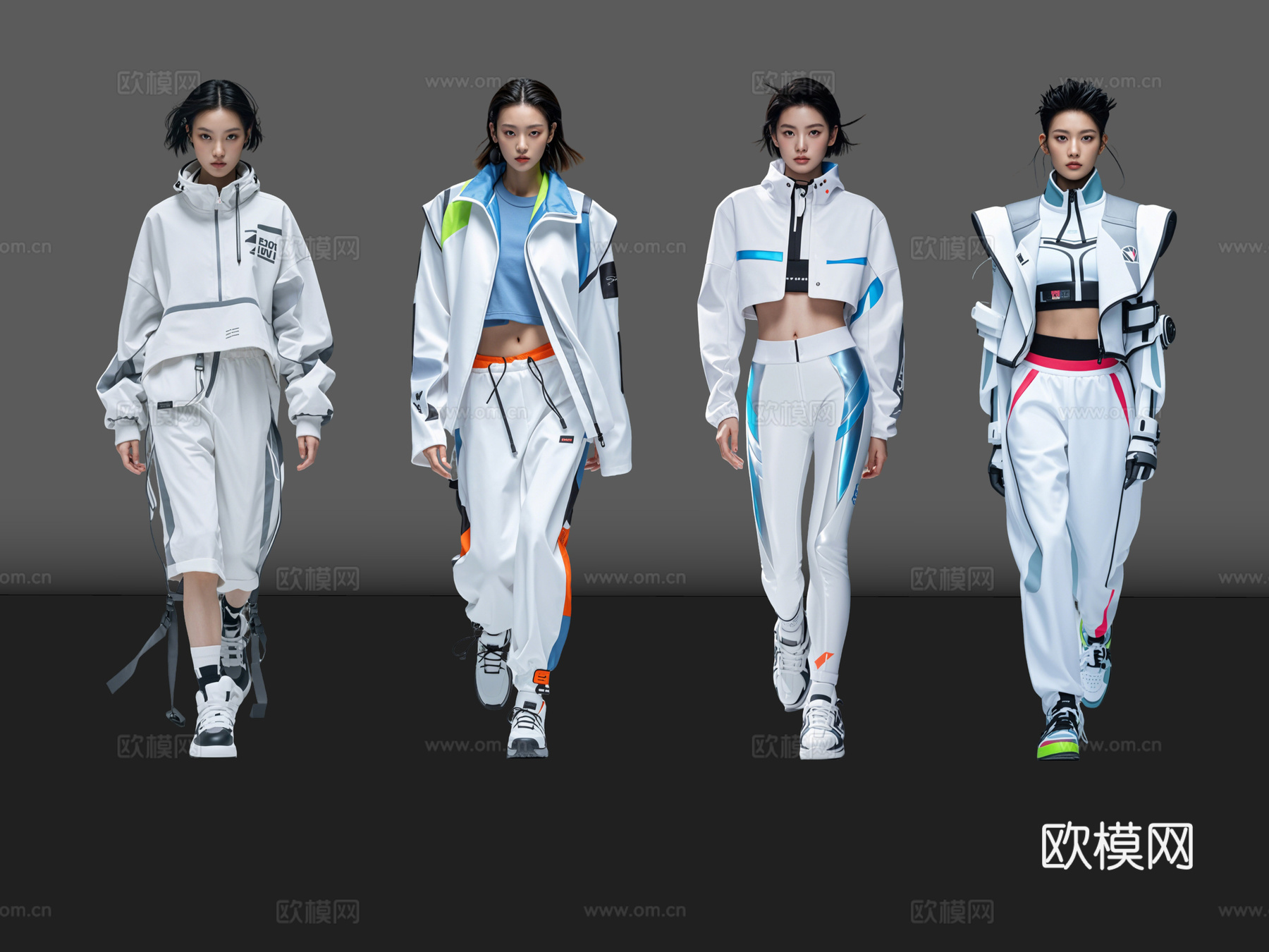 2D现代人物 时尚休闲模特 时尚美女 T台走秀 时装秀su模型