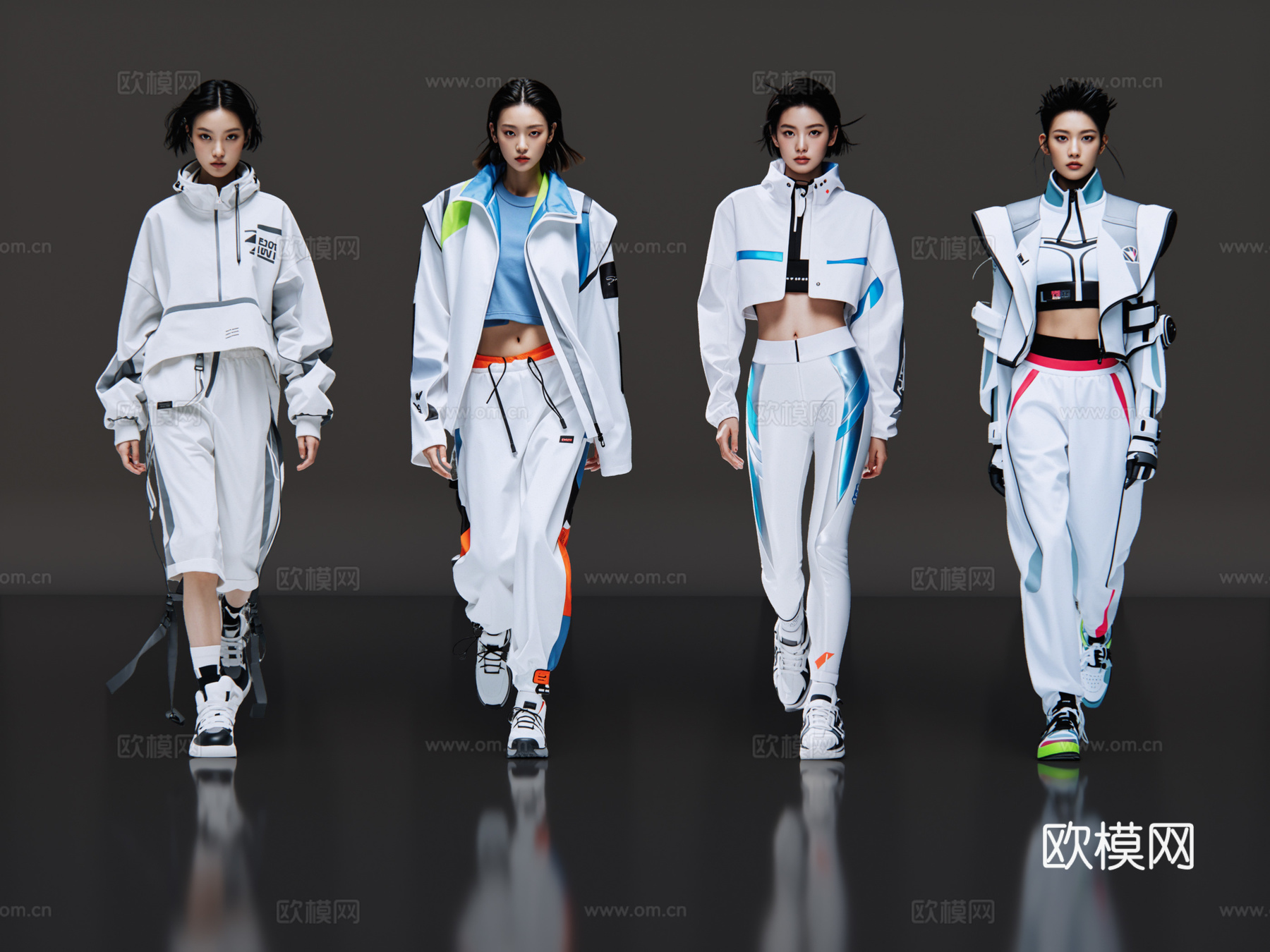 2D现代人物 时尚休闲模特 时尚美女 T台走秀 时装秀su模型